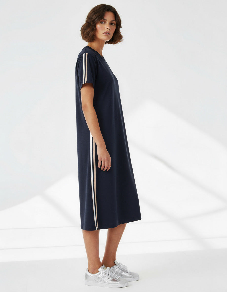 Liberty Rose Side Stripe Jersey Dress - Black/White