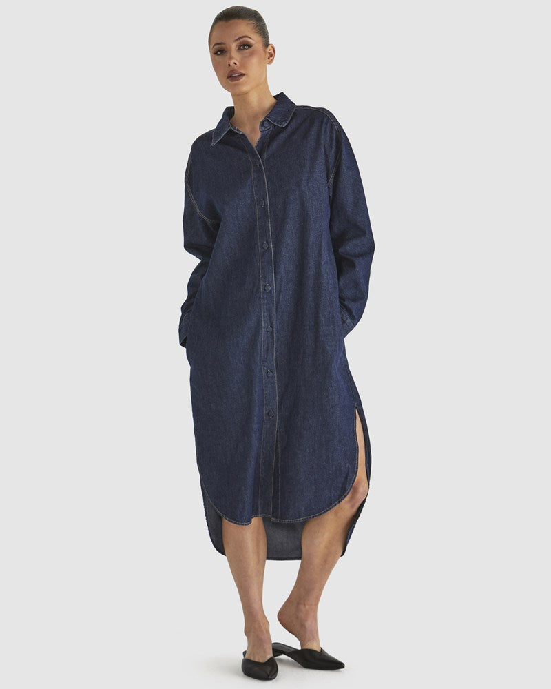 Fate+Becker Soaring Shirt Dress - Indigo Wash