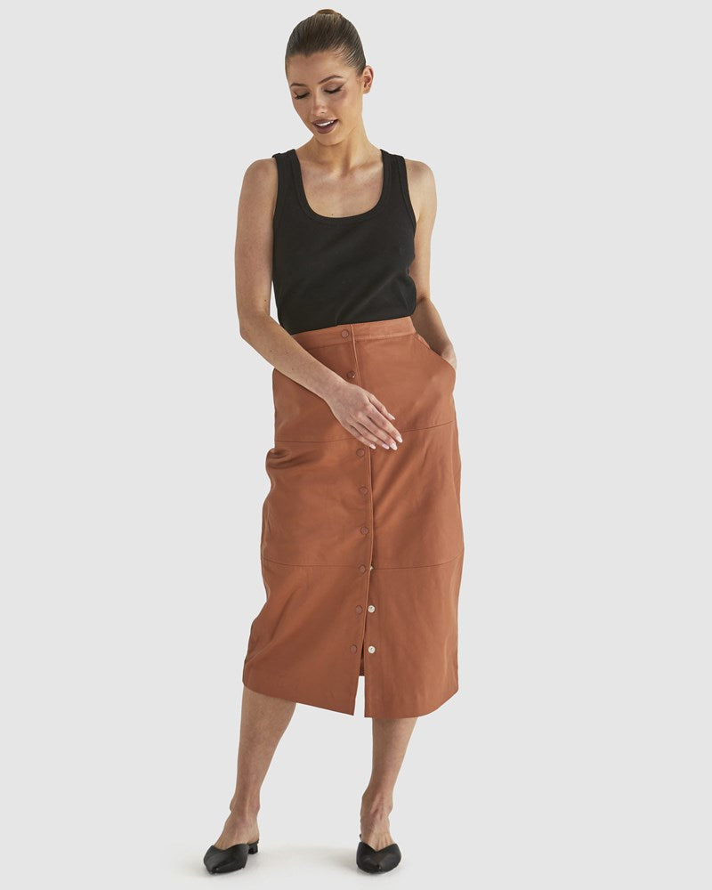 Fate+Becker Airborne Leather Skirt - Tan