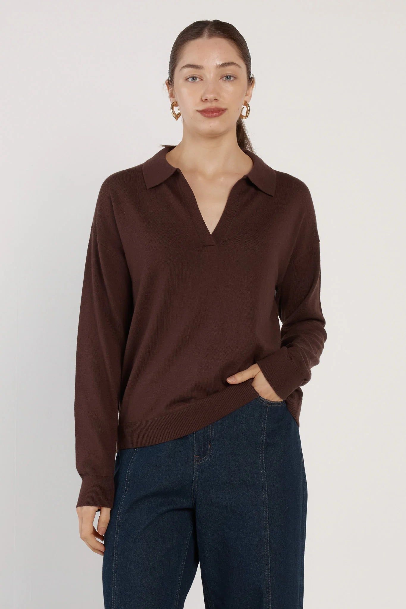 Fate+Becker Solenne Polo Knit - Chocolate
