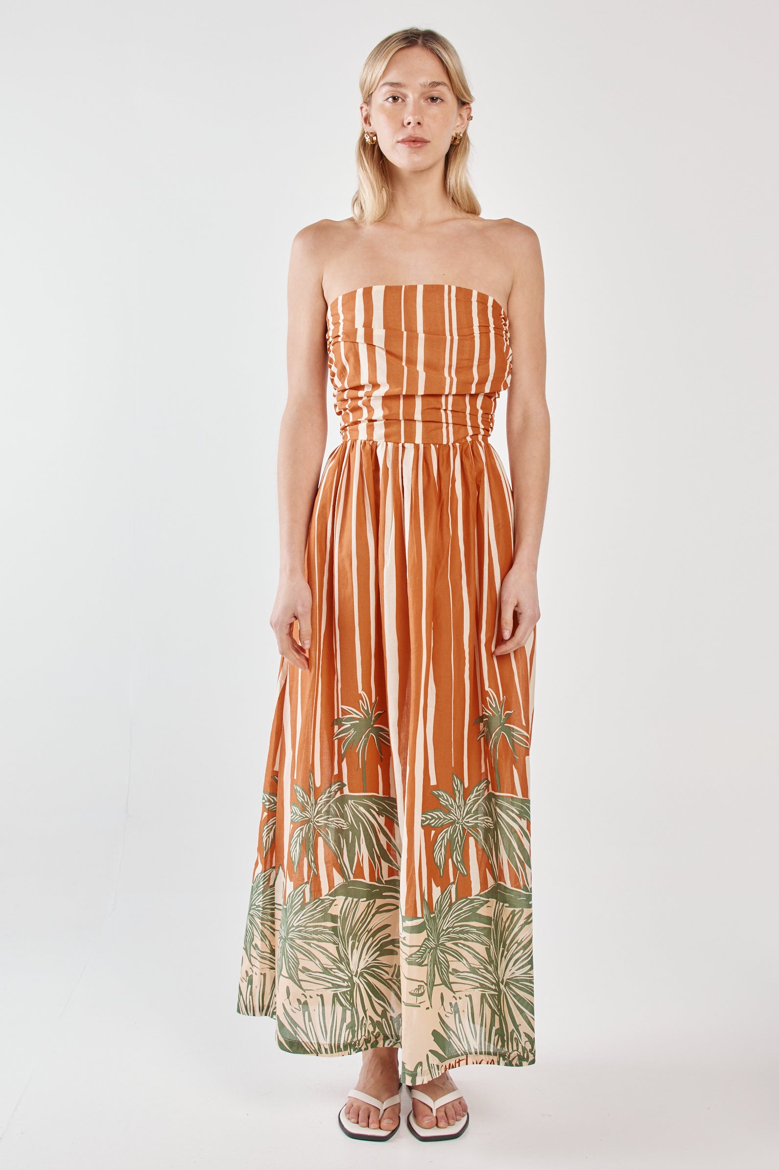 Sass Mina Strapless Dress - Palm Stripe