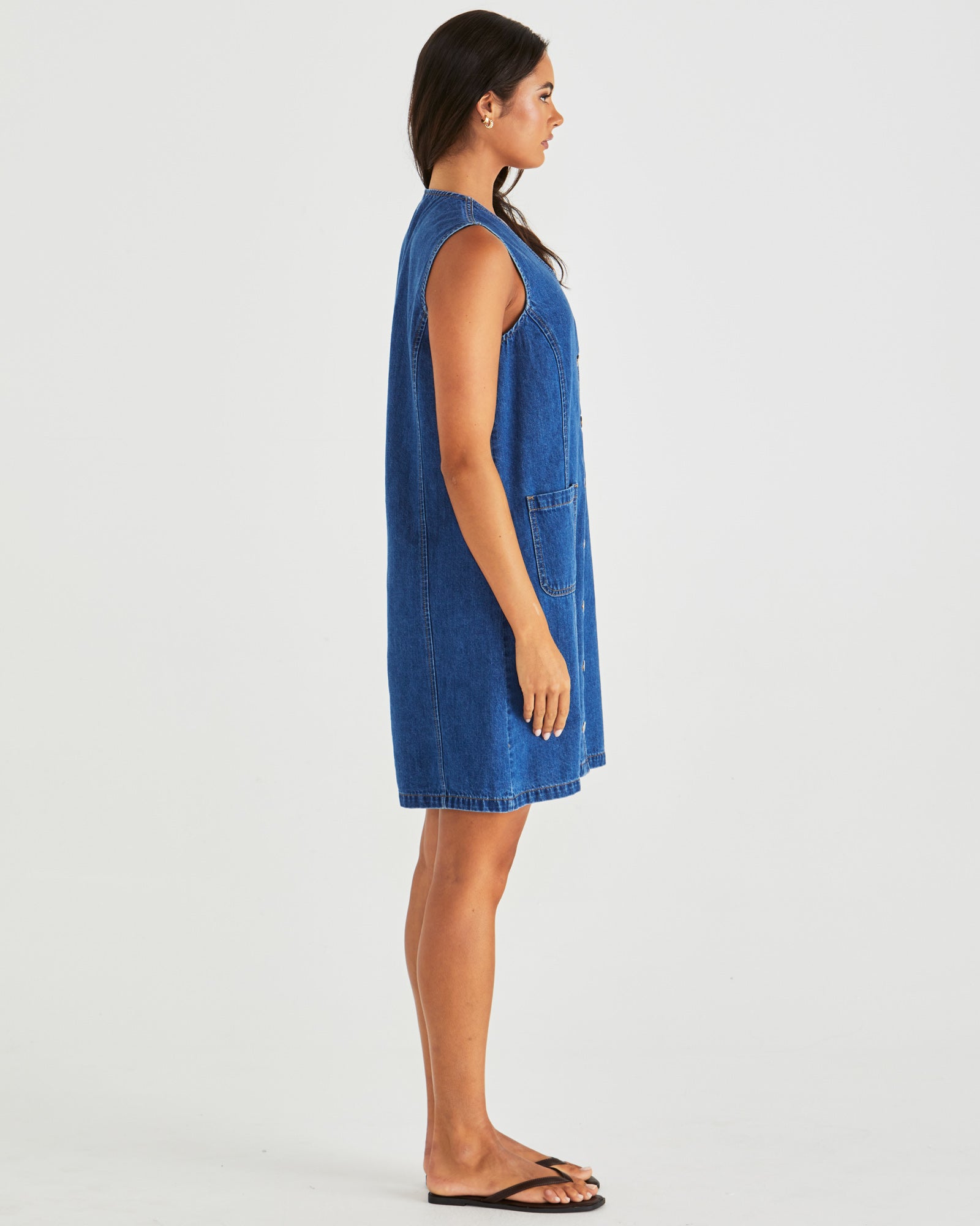 Sass Sabine Denim Vest Dress - Mid Blue Wash