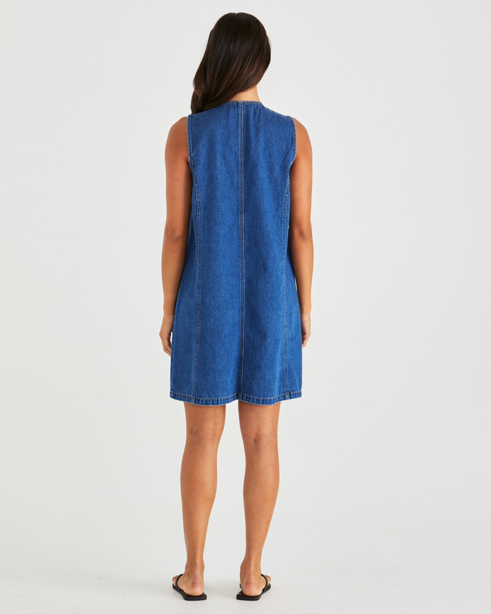 Sass Sabine Denim Vest Dress - Mid Blue Wash
