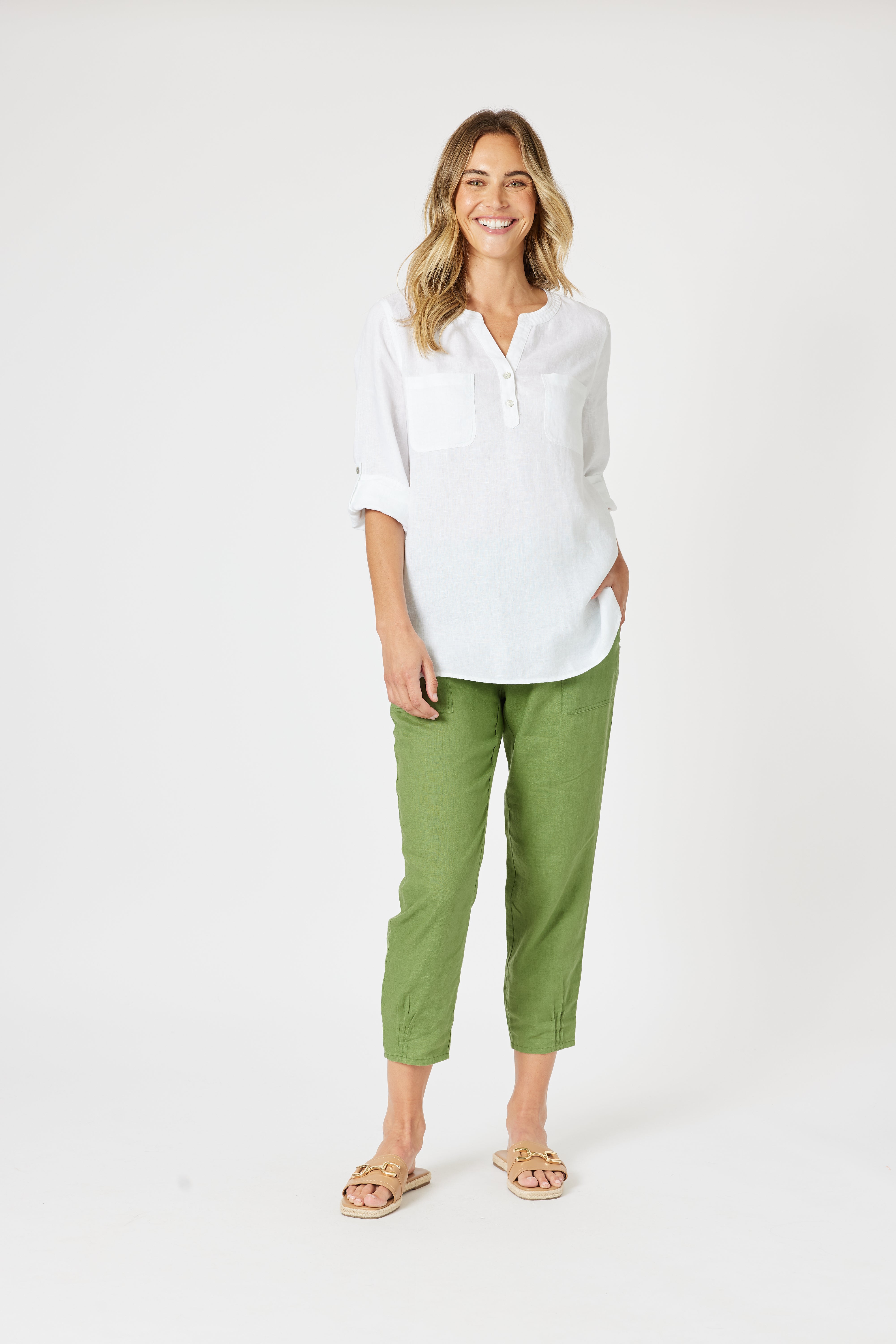 Gordon Smith Sarah Linen Pleat Hem Pant - Basil