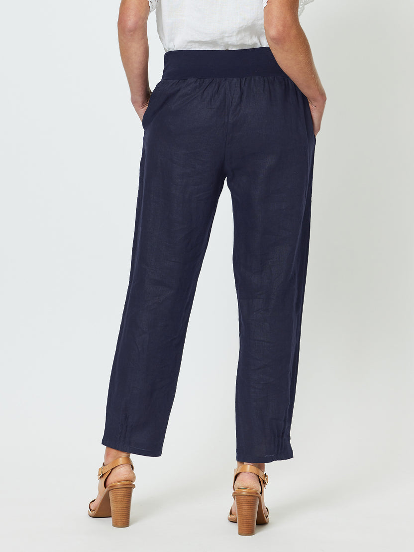 Gordon Smith Sarah Linen Pleat Hem Pant - Navy
