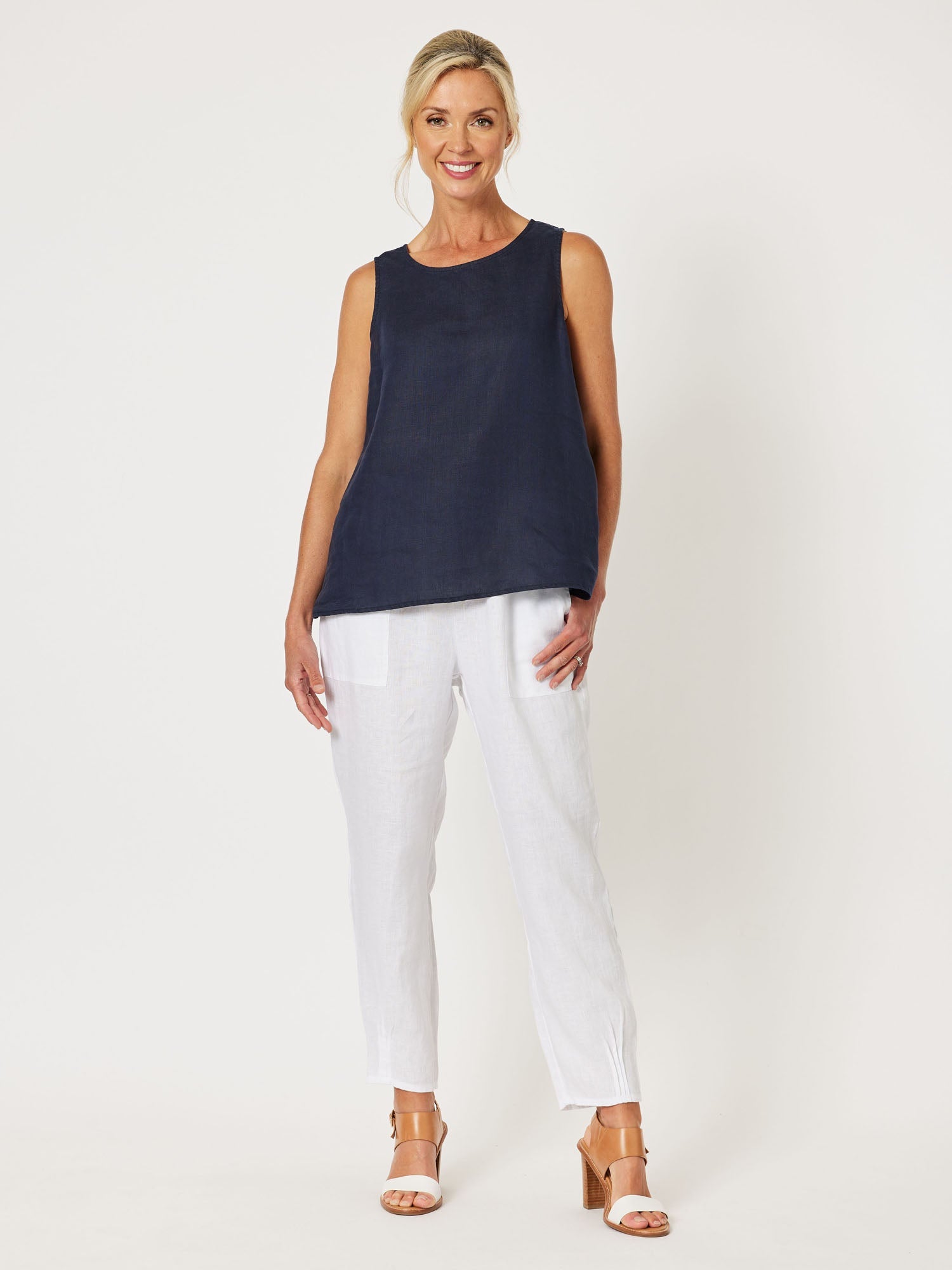 Gordon Smith Sarah Linen Pleat Hem Pant - White