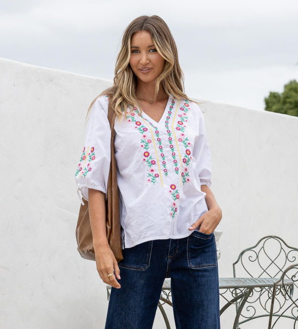 Joop & Gypsy V-Neck Embroidery Top