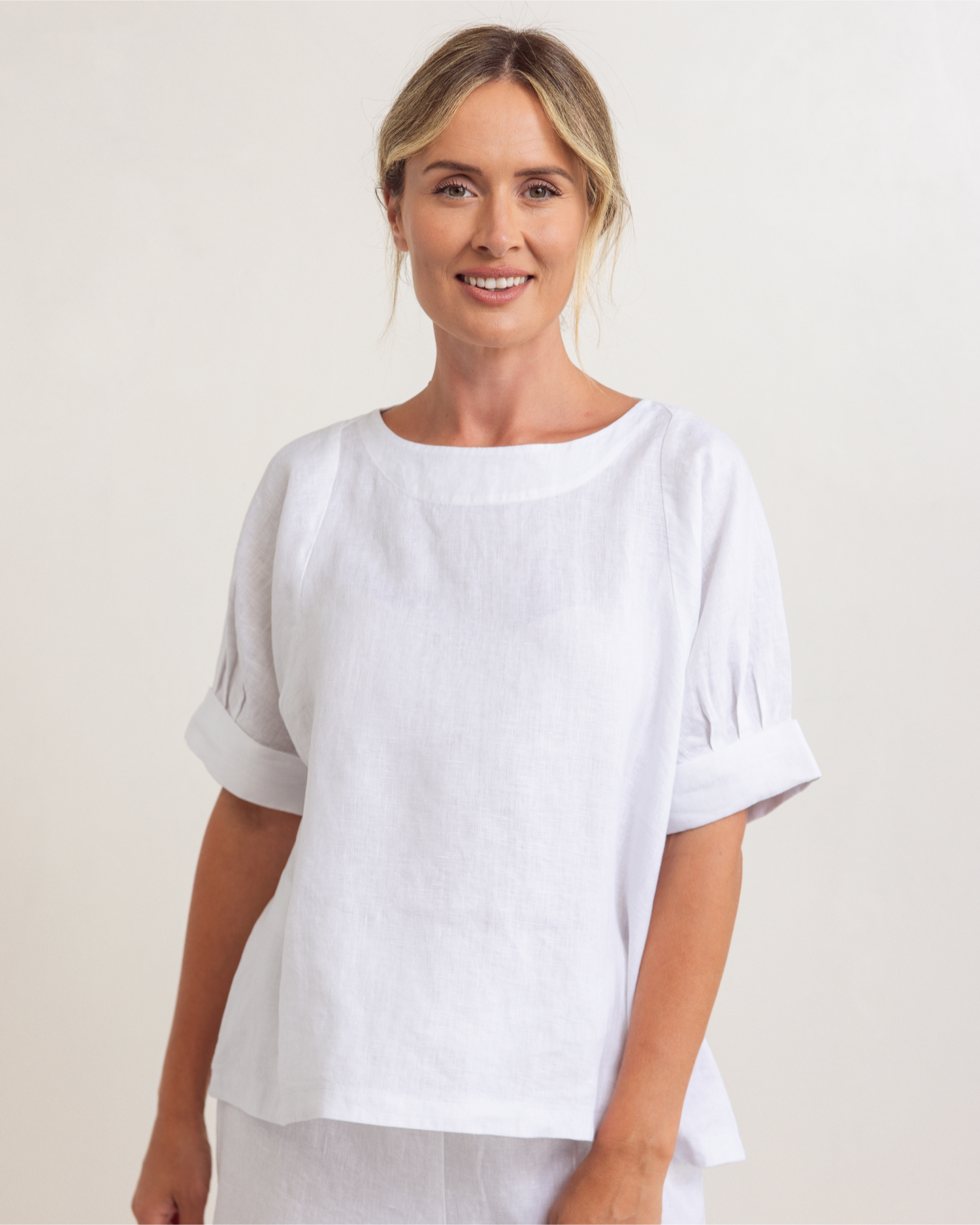 See Saw Cuff Sleeve A-Line Top - White