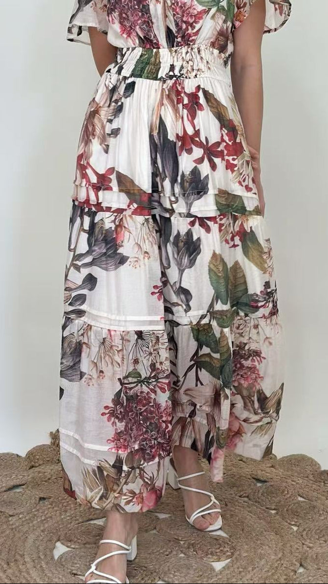 Lorraine Tropical Bloom Tiered Maxi Dress