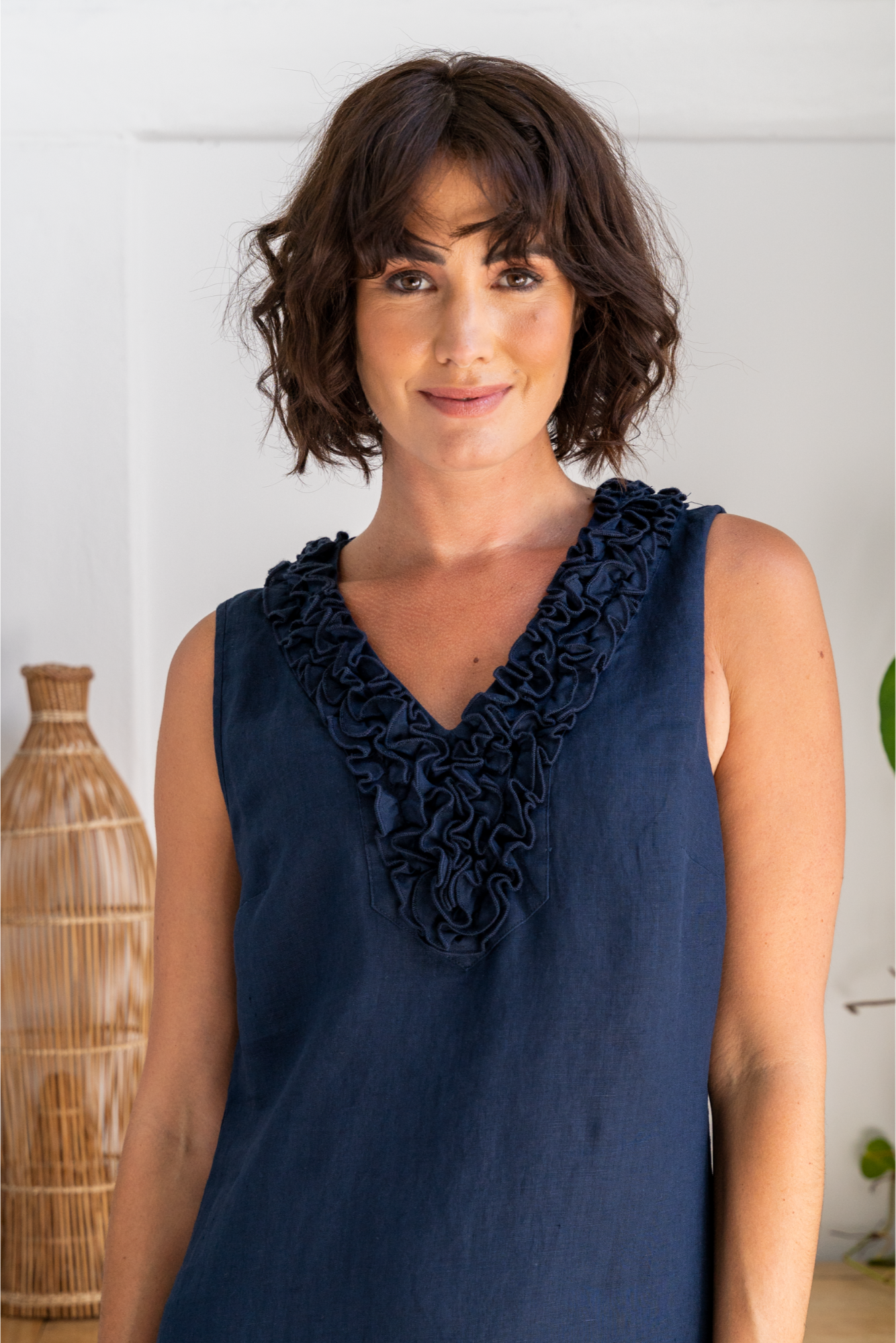 See Saw Sleeveless Ruffle Front Dress - Navy