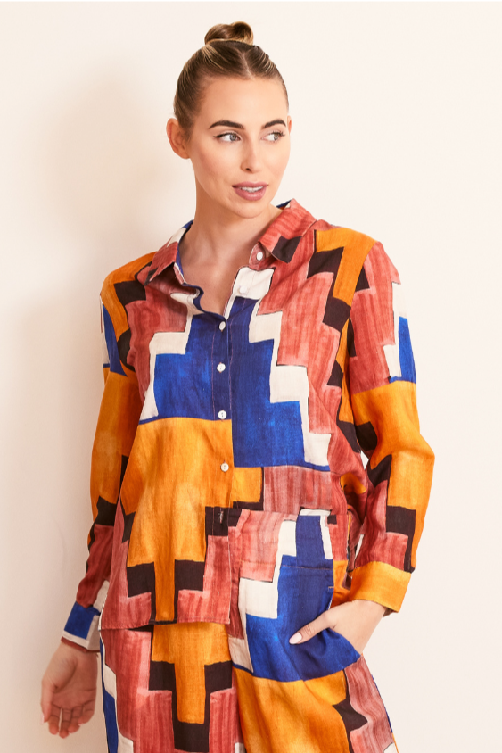Kaleido Long Sleeve Shirt - Copper Abstract
