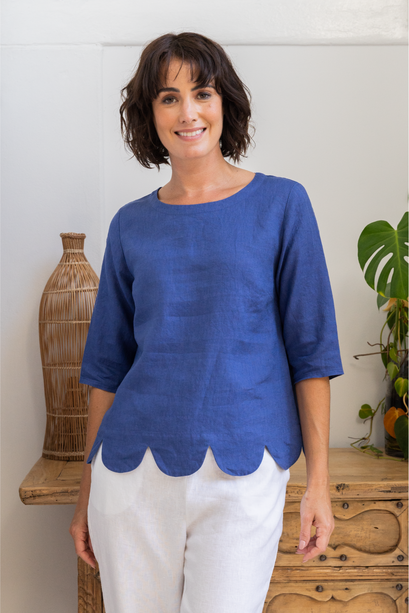 See Saw Short Sleeve Scallop Top - Denim