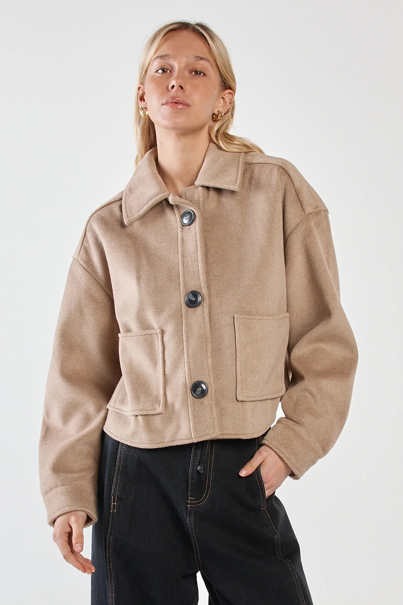Sass Rochelle Cropped Coat - Mushroom/Grey