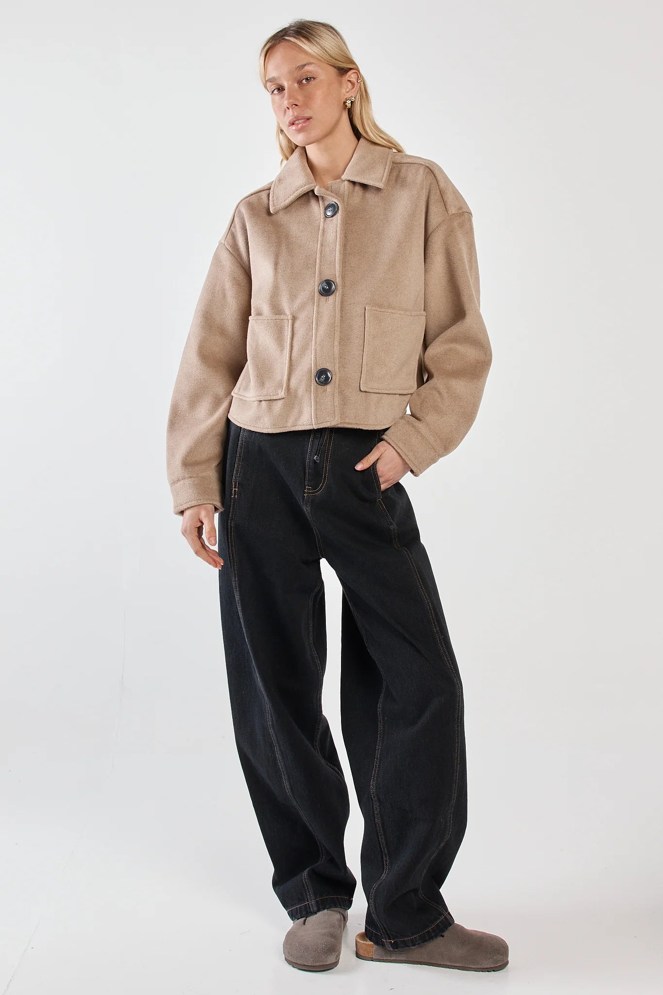 Sass Rochelle Cropped Coat - Mushroom/Grey