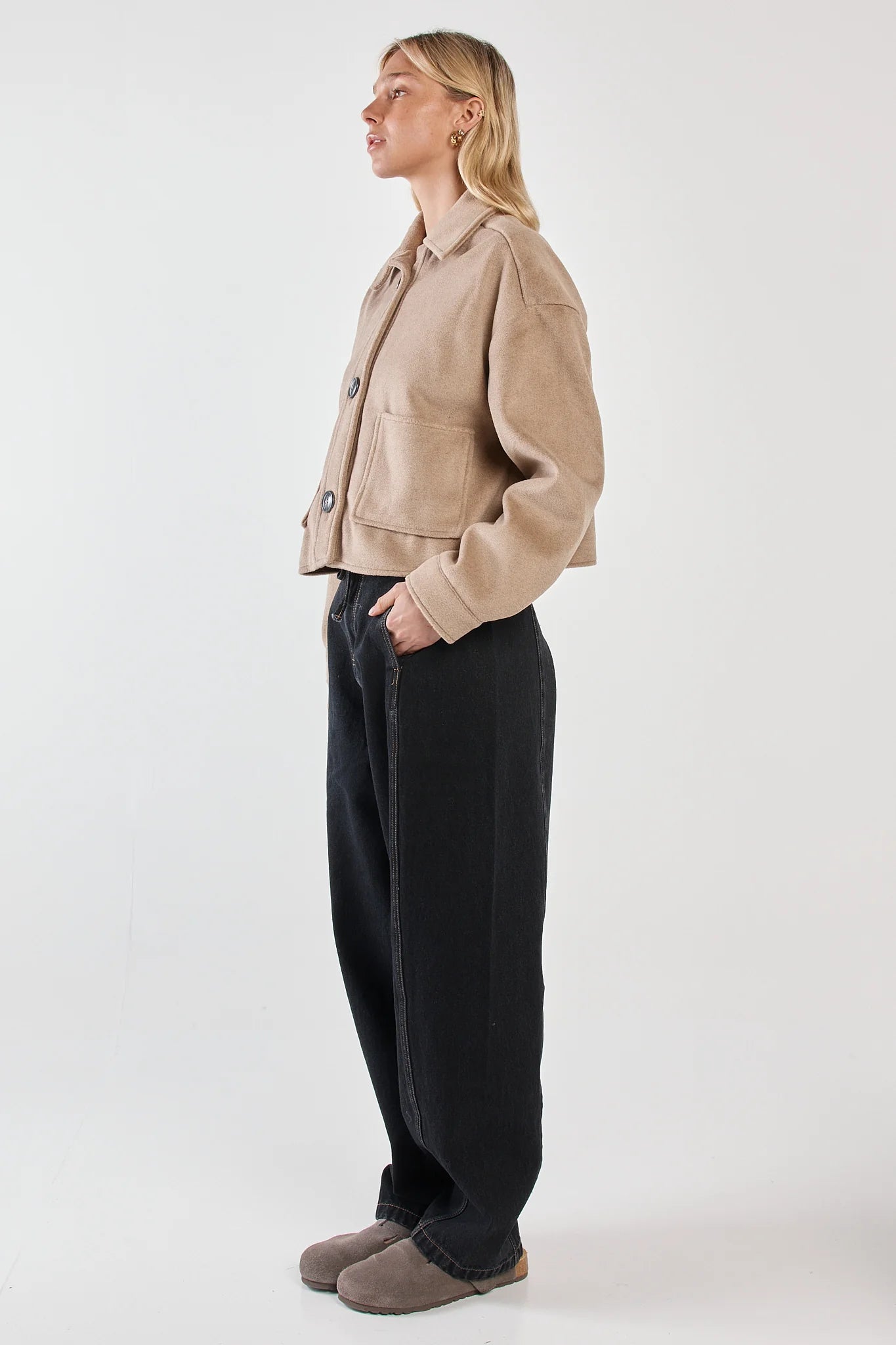 Sass Rochelle Cropped Coat - Mushroom/Grey