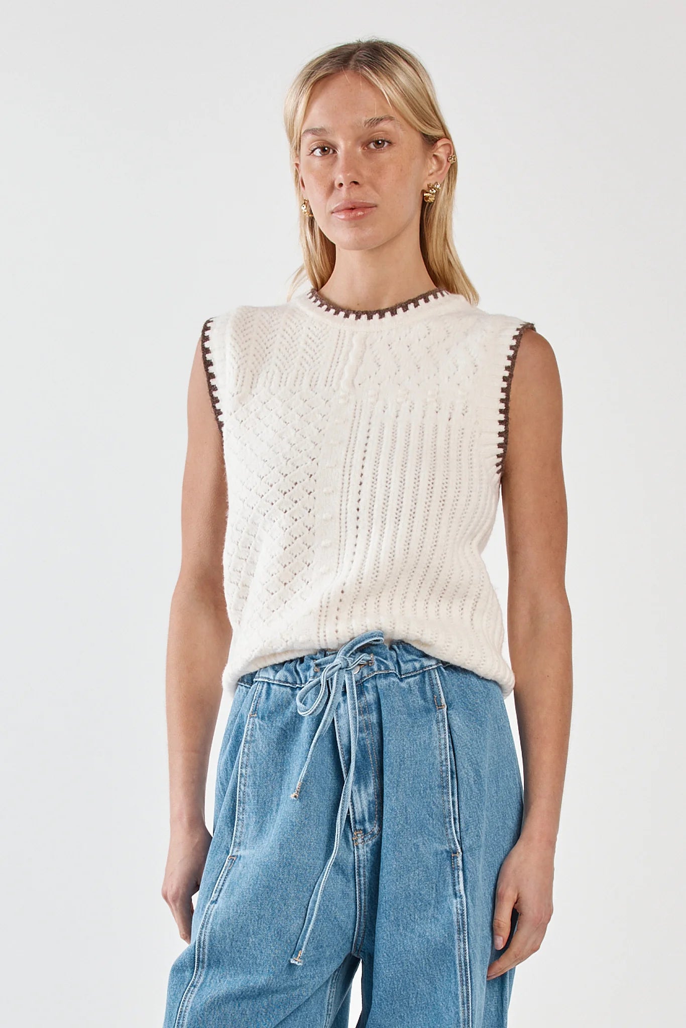 Sass Tonia Knit Vest - Cream/Mushroom