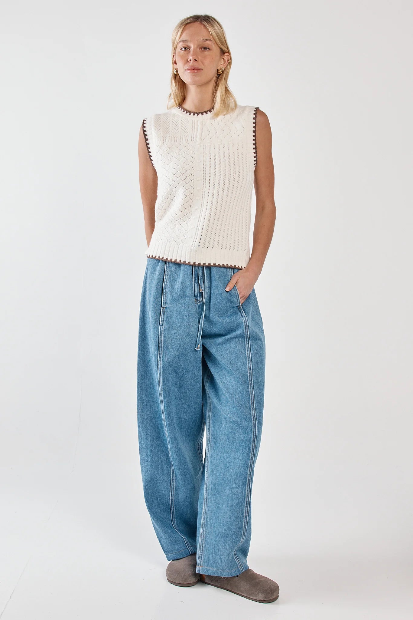 Sass Tonia Knit Vest - Cream/Mushroom