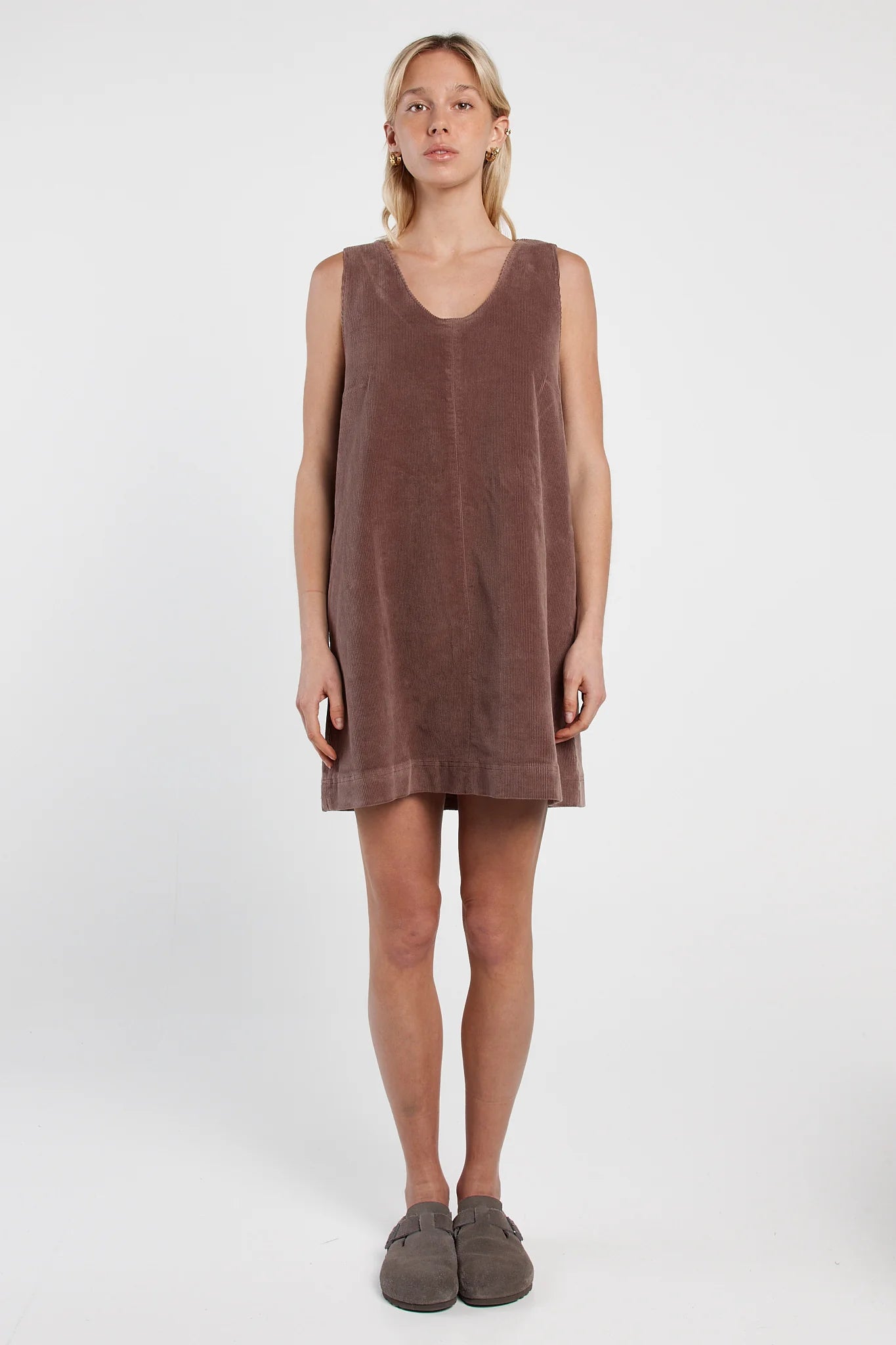 Sass Parco Cord Shift Dress - Mushroom