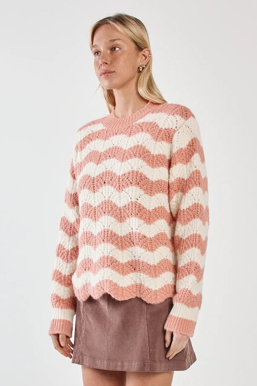 Sass Nikkita Wavy Stripe Knit - Cream/Pink