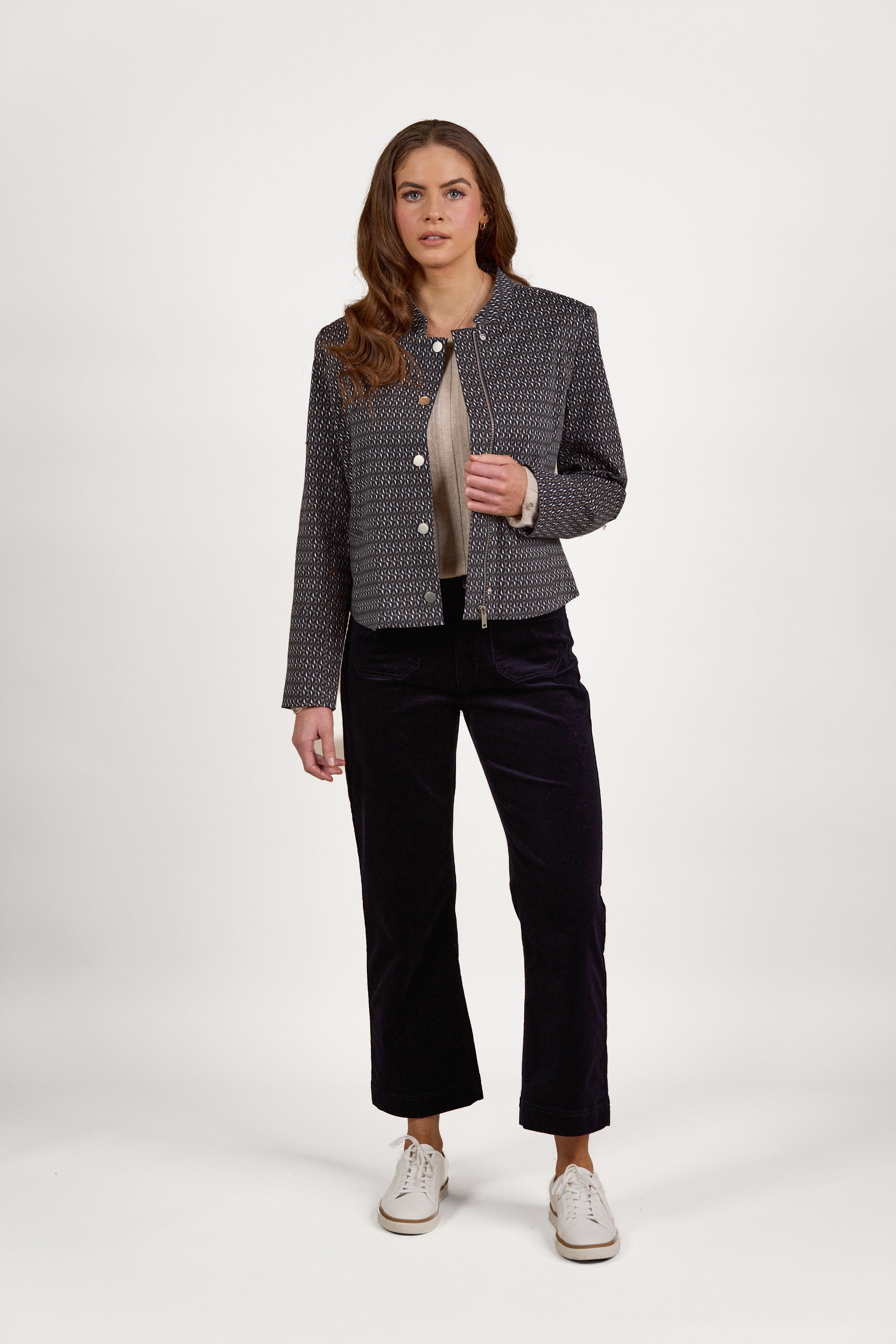Vassalli Textured Print Collarless Jacket - Solar