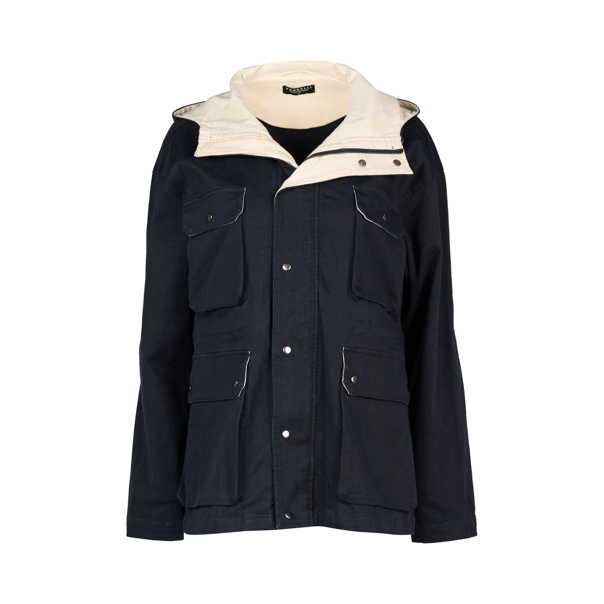 Vassalli Utility Hooded Cargo Jacket - Ink/Cream