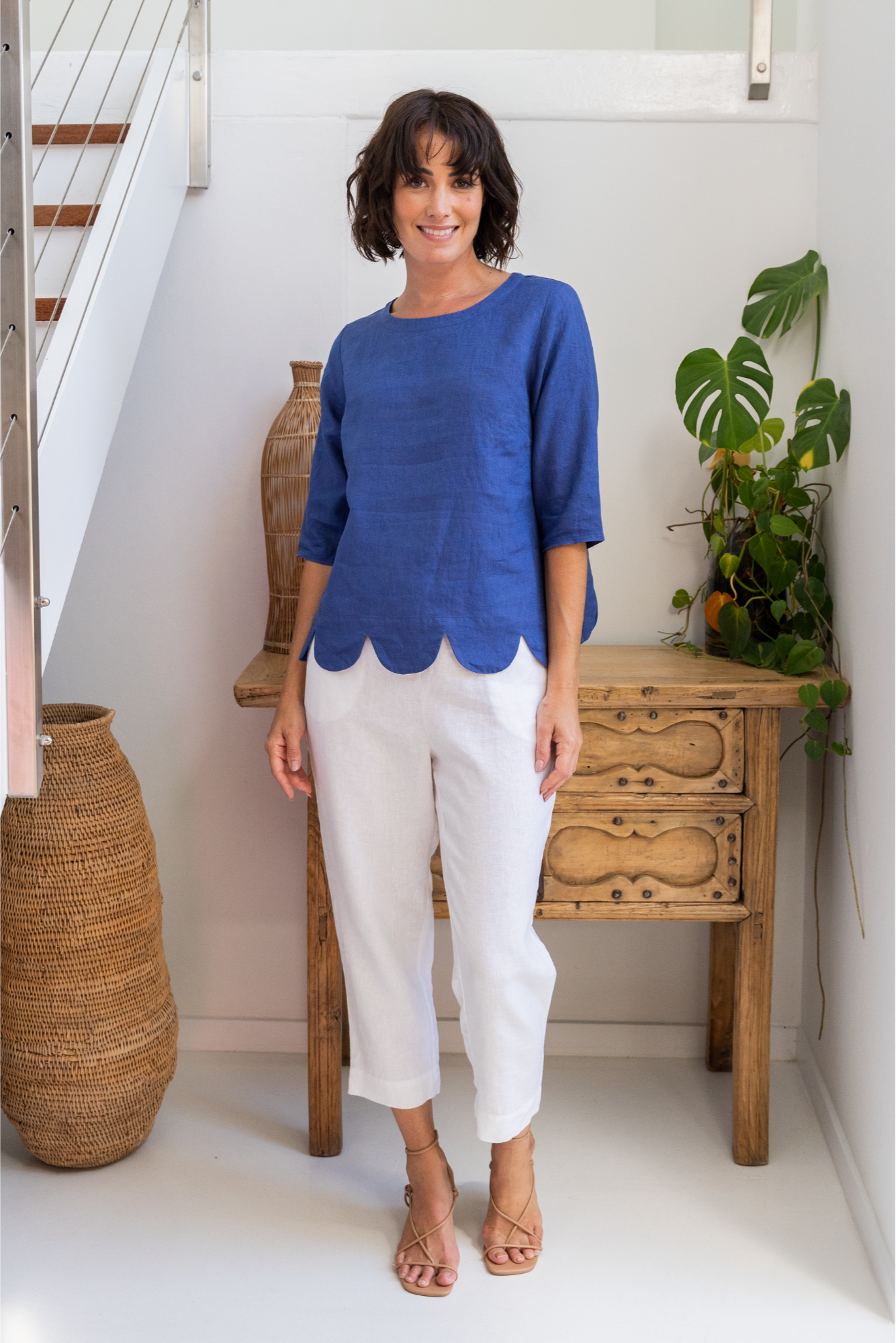 See Saw Short Sleeve Scallop Top - Denim