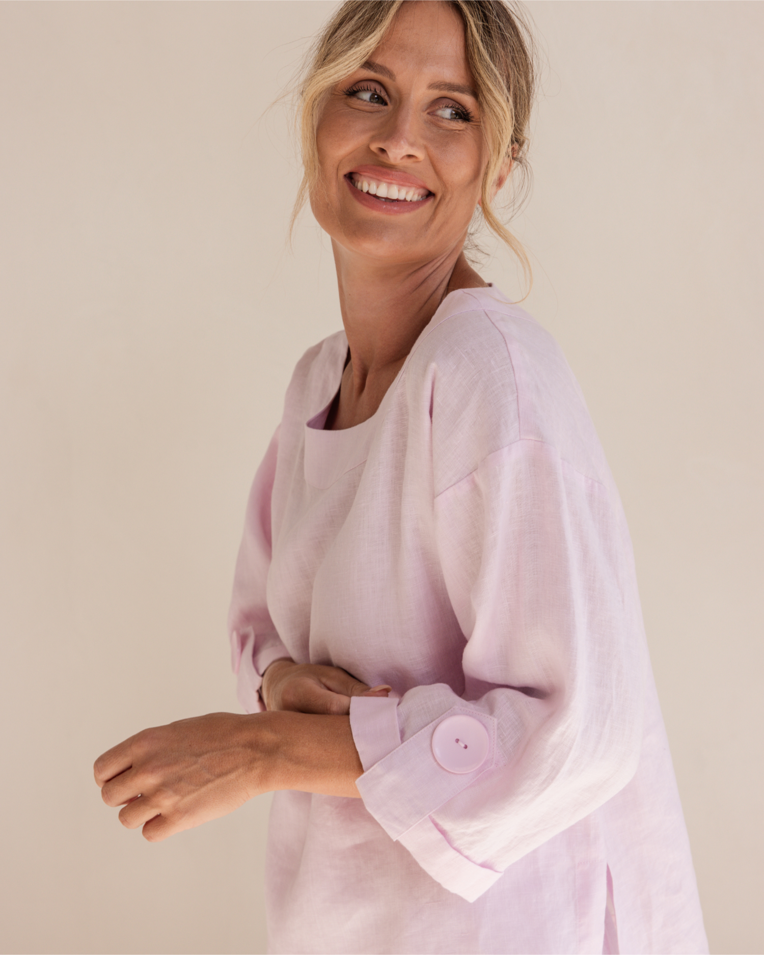 See Saw 3/4 Sleeve Boat Neck with Side Split Top - Pink
