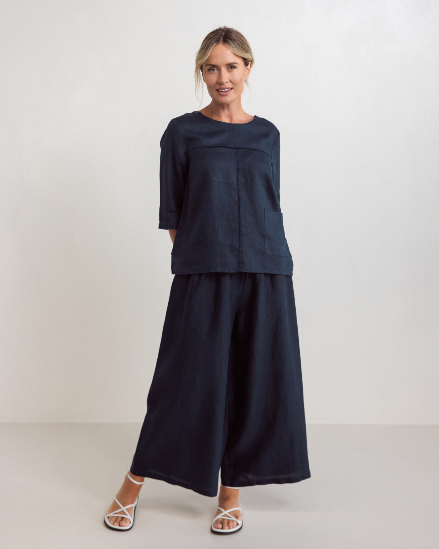 See Saw 3/4 Sleeve Seam Detail Top - Navy
