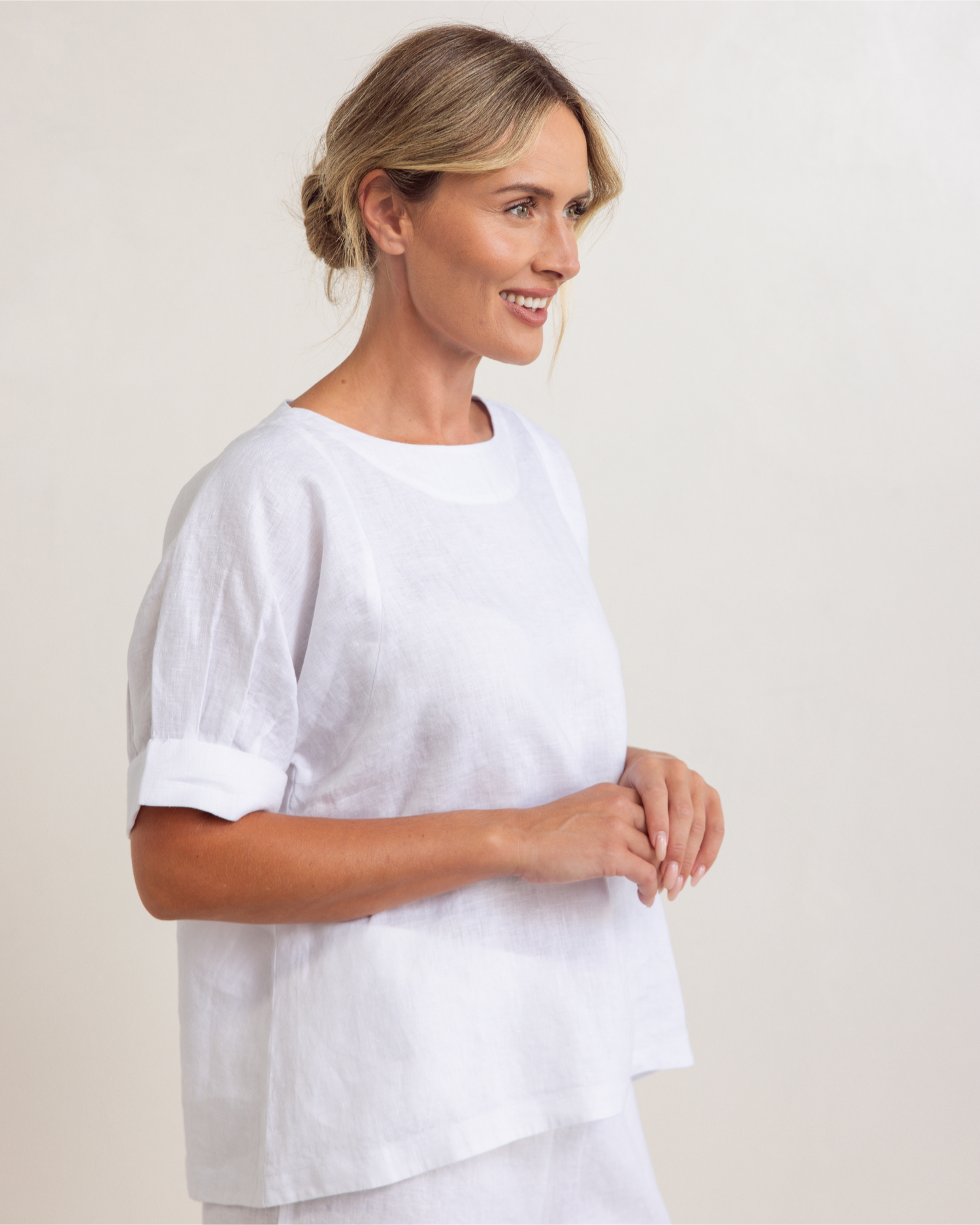 See Saw Cuff Sleeve A-Line Top - White