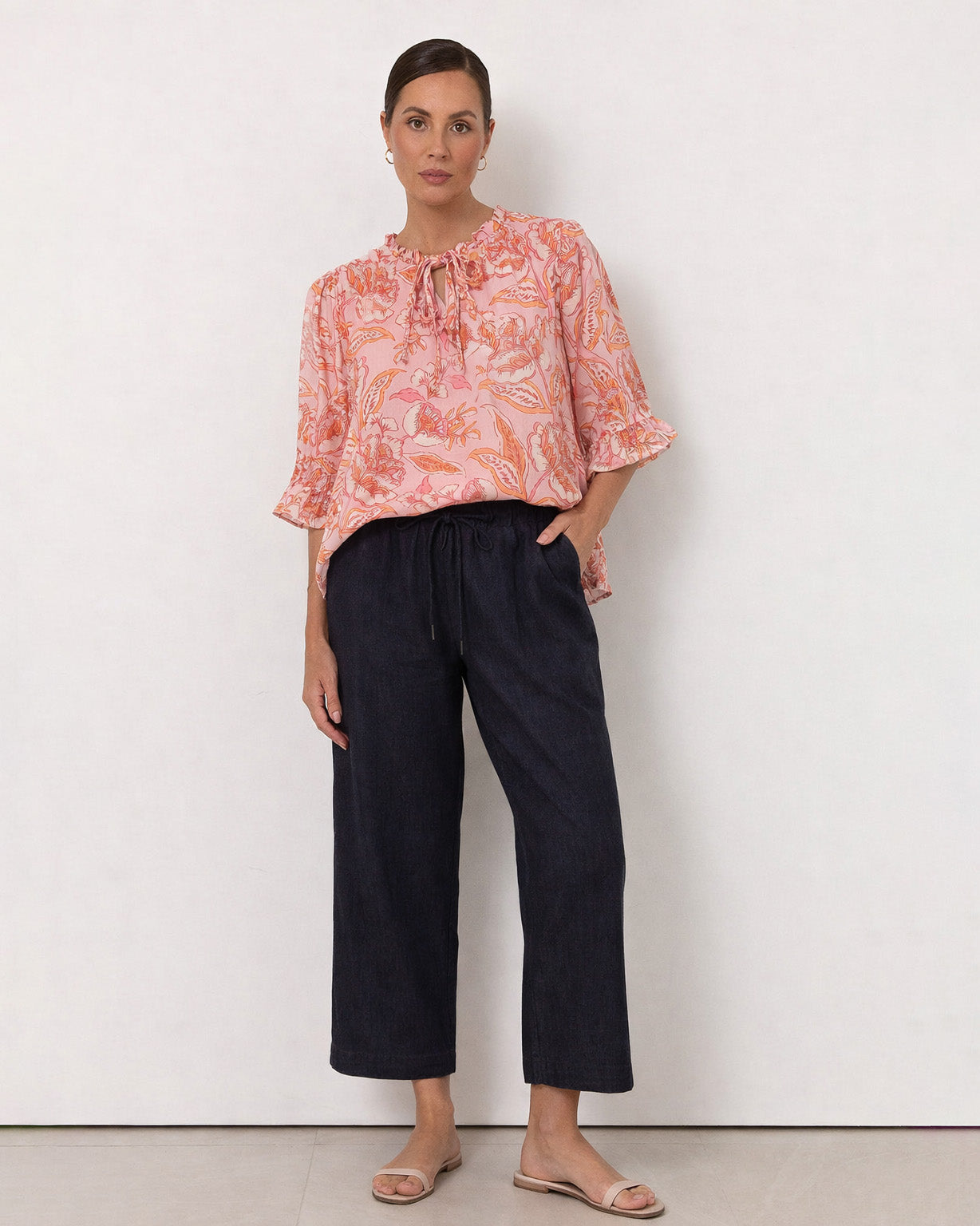 Liberty Rose Floral Print Frill Tie Neck Top