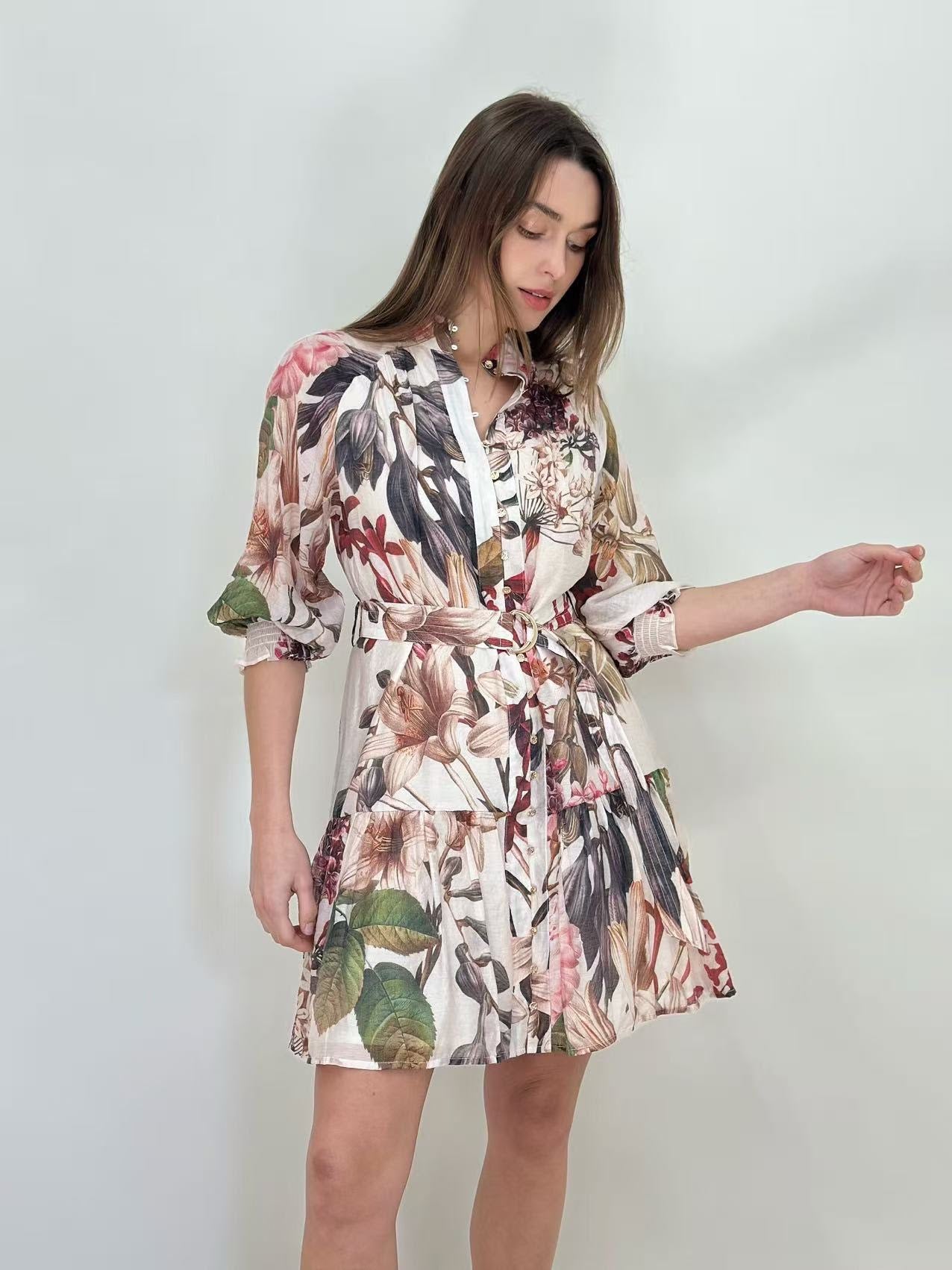 Lorraine Tropical Bloom Tiered Short Dress