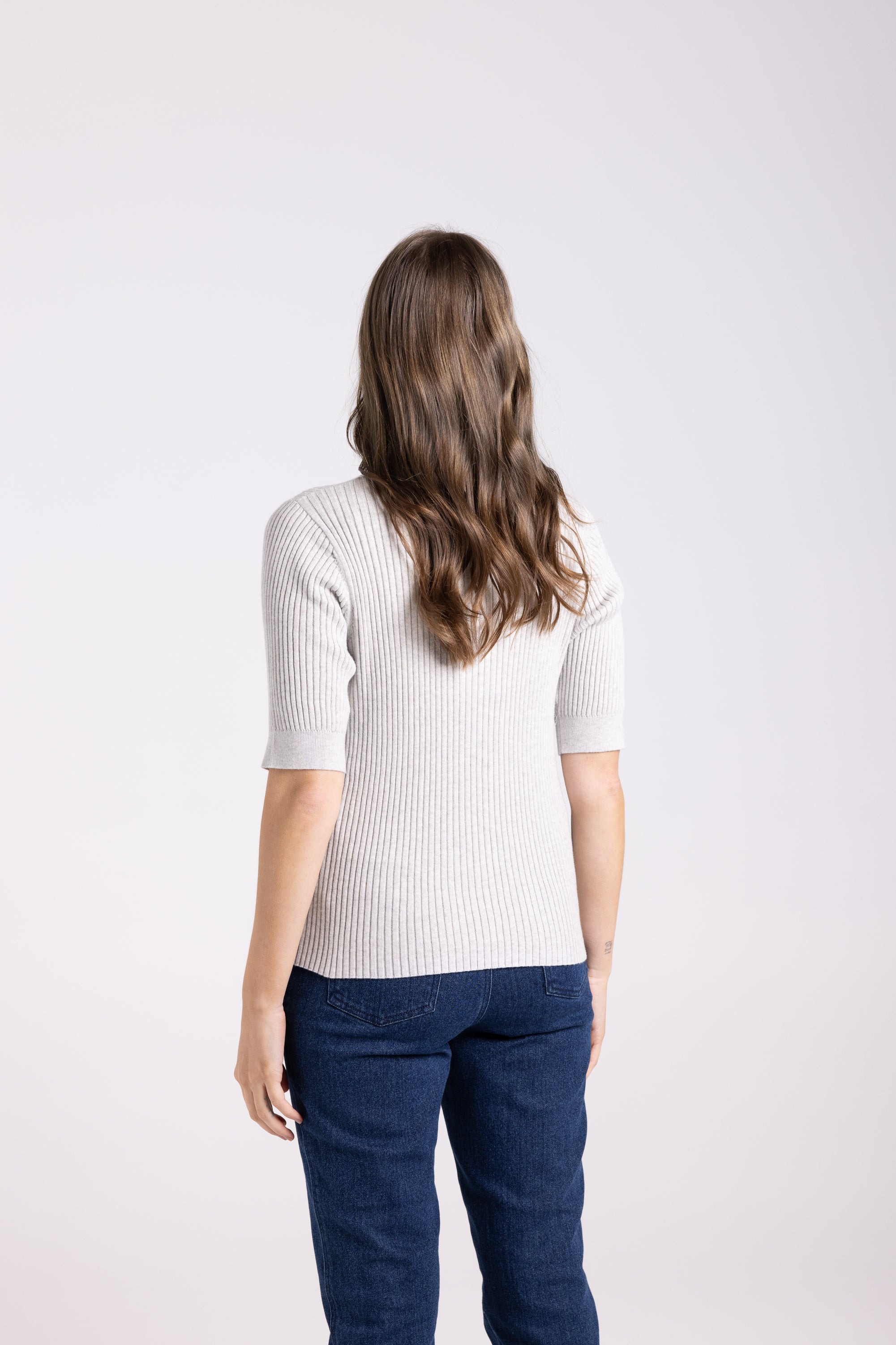 Two T's Rib Knit Crew T-Shirt - Grey Marle