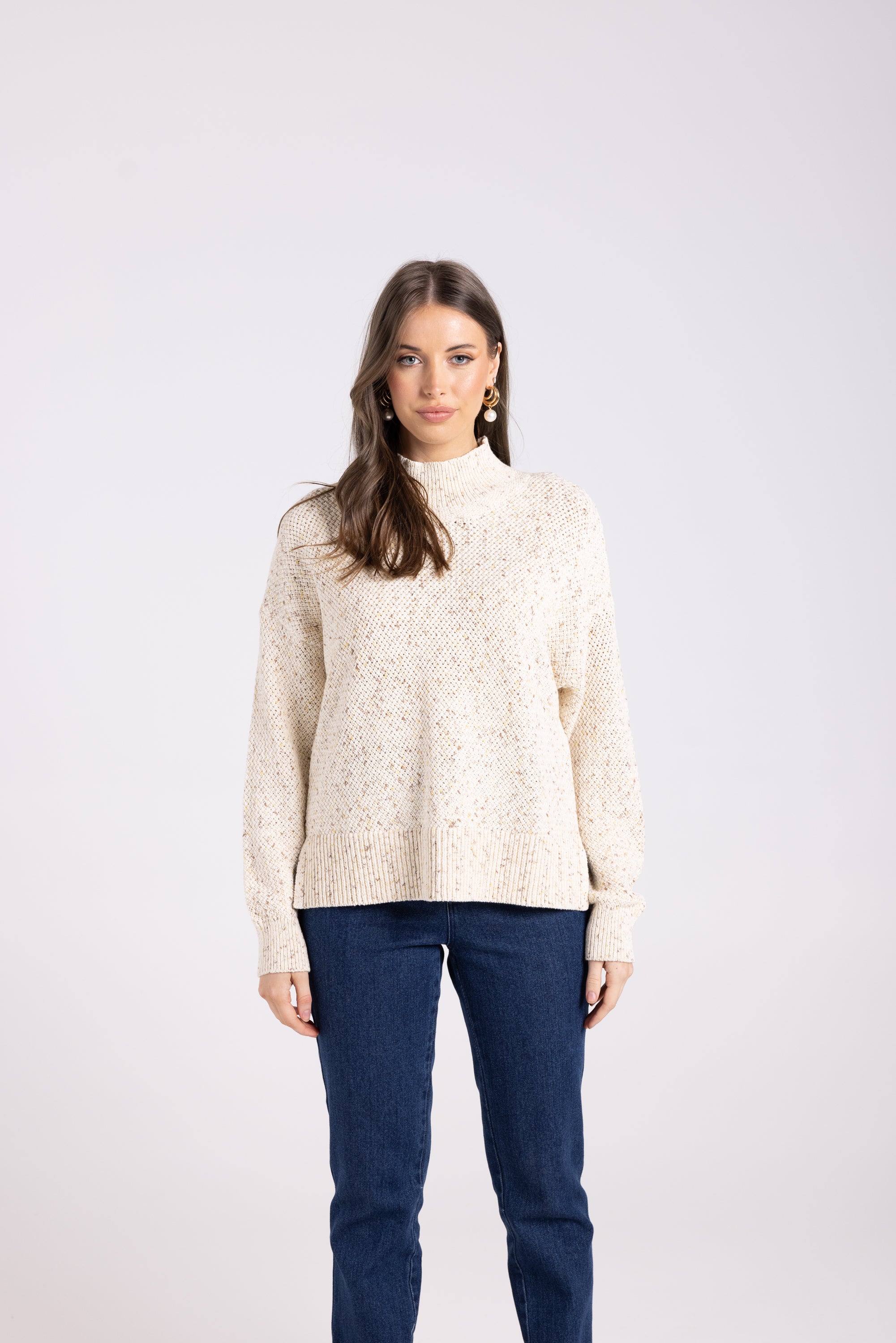 Two-T's Basket knit sweater - Latte/White Mix