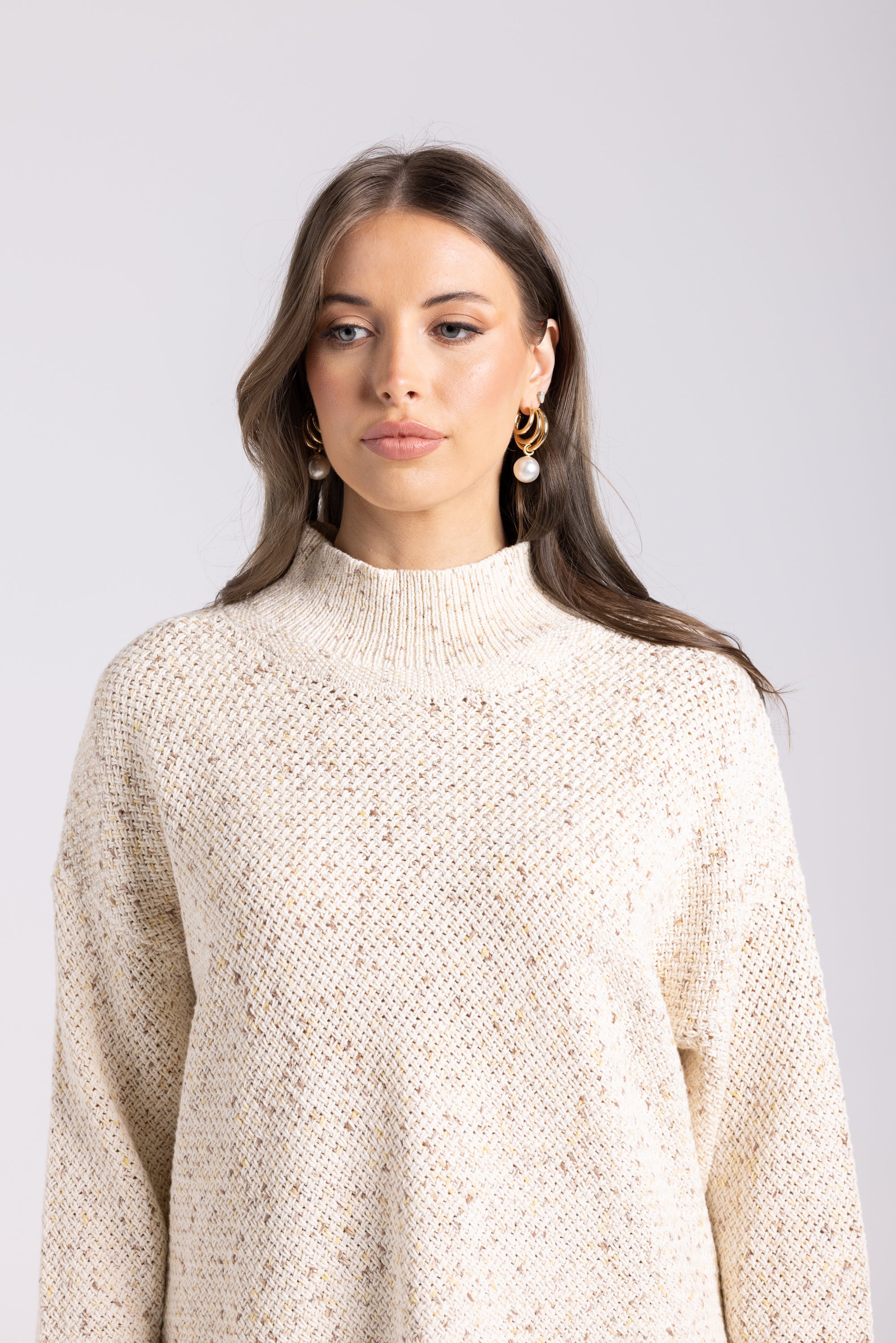 Two-T's Basket knit sweater - Latte/White Mix