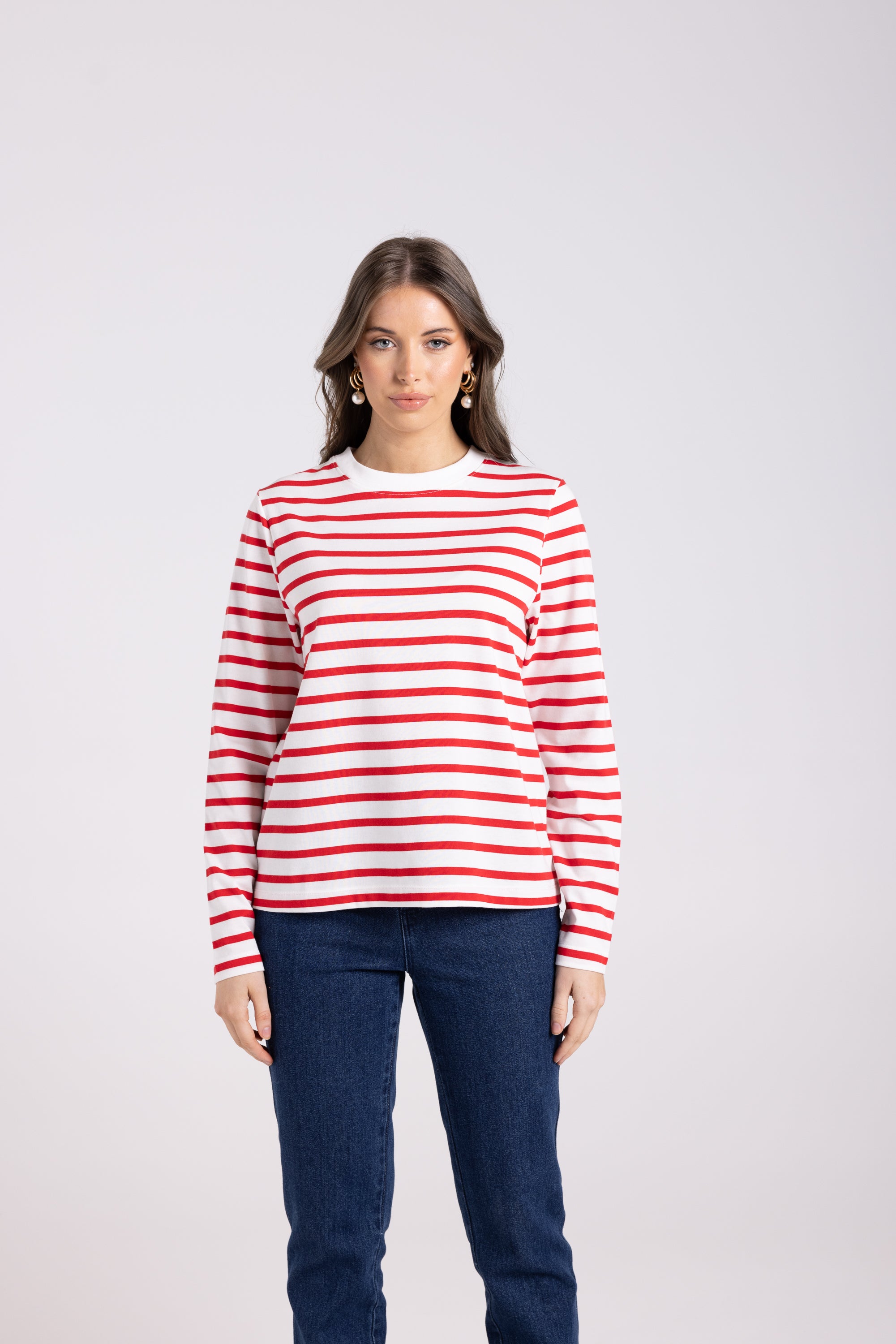 Two T's Stripe Top - Scarlet/White