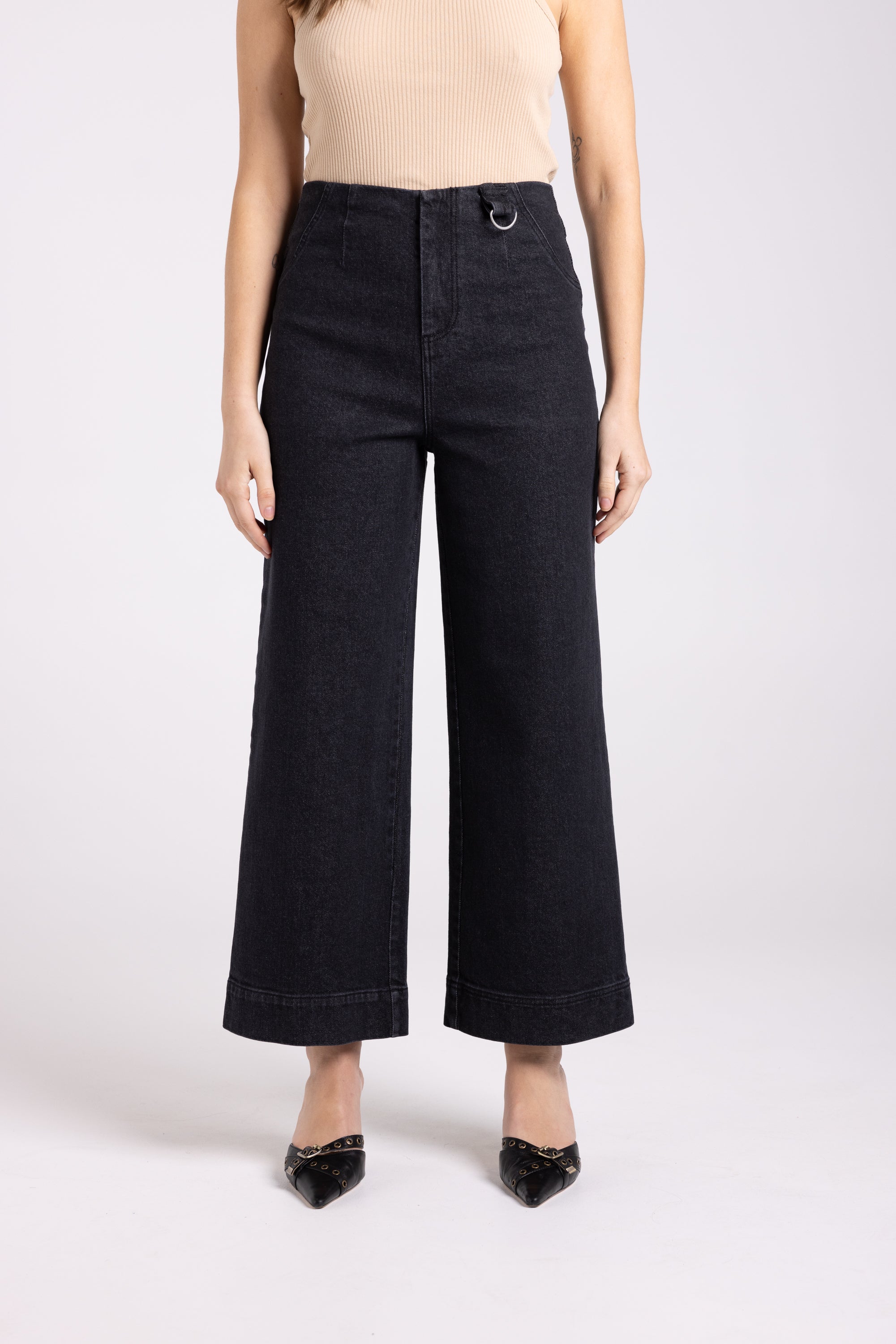Two T's 7/8 Denim Wide Leg Pant - Black