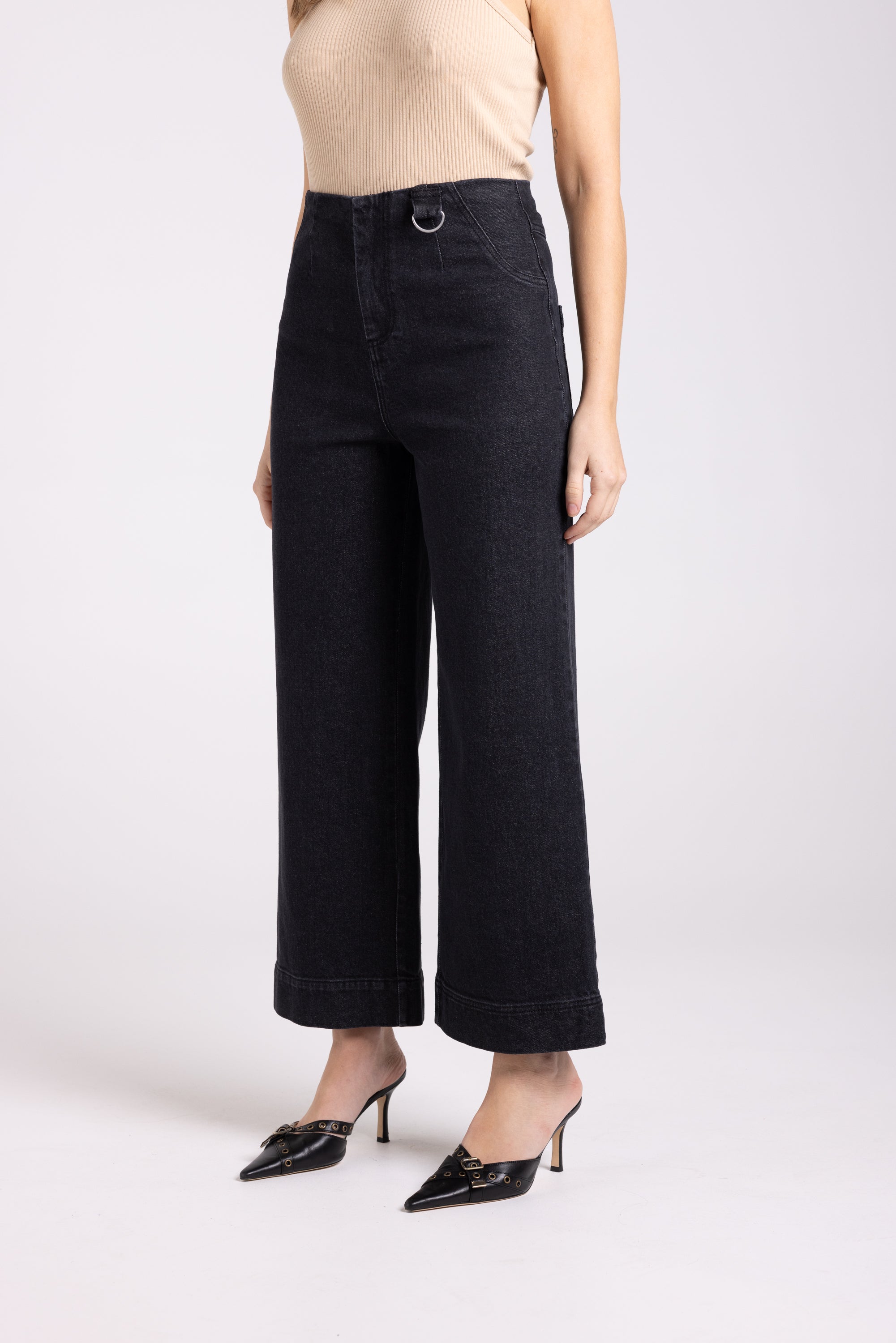 Two T's 7/8 Denim Wide Leg Pant - Black