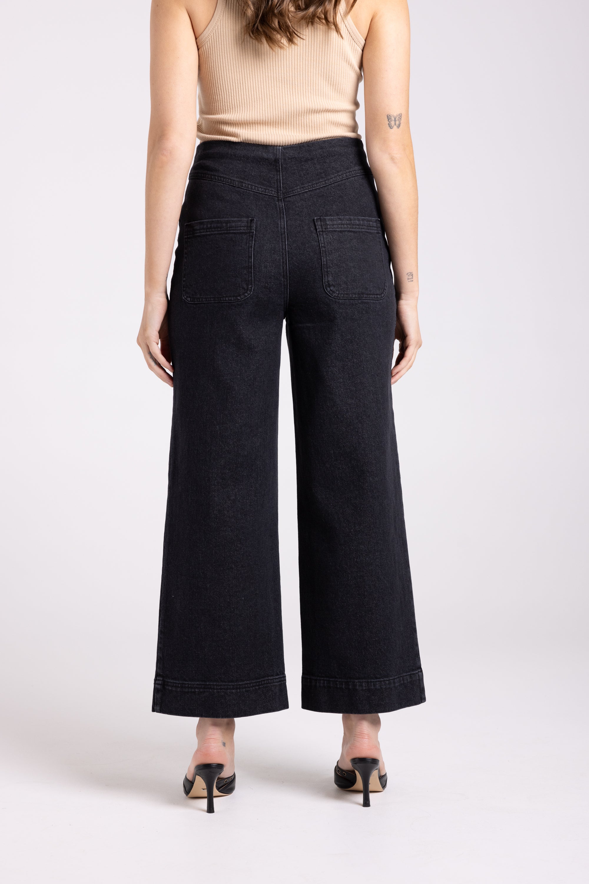 Two T's 7/8 Denim Wide Leg Pant - Black