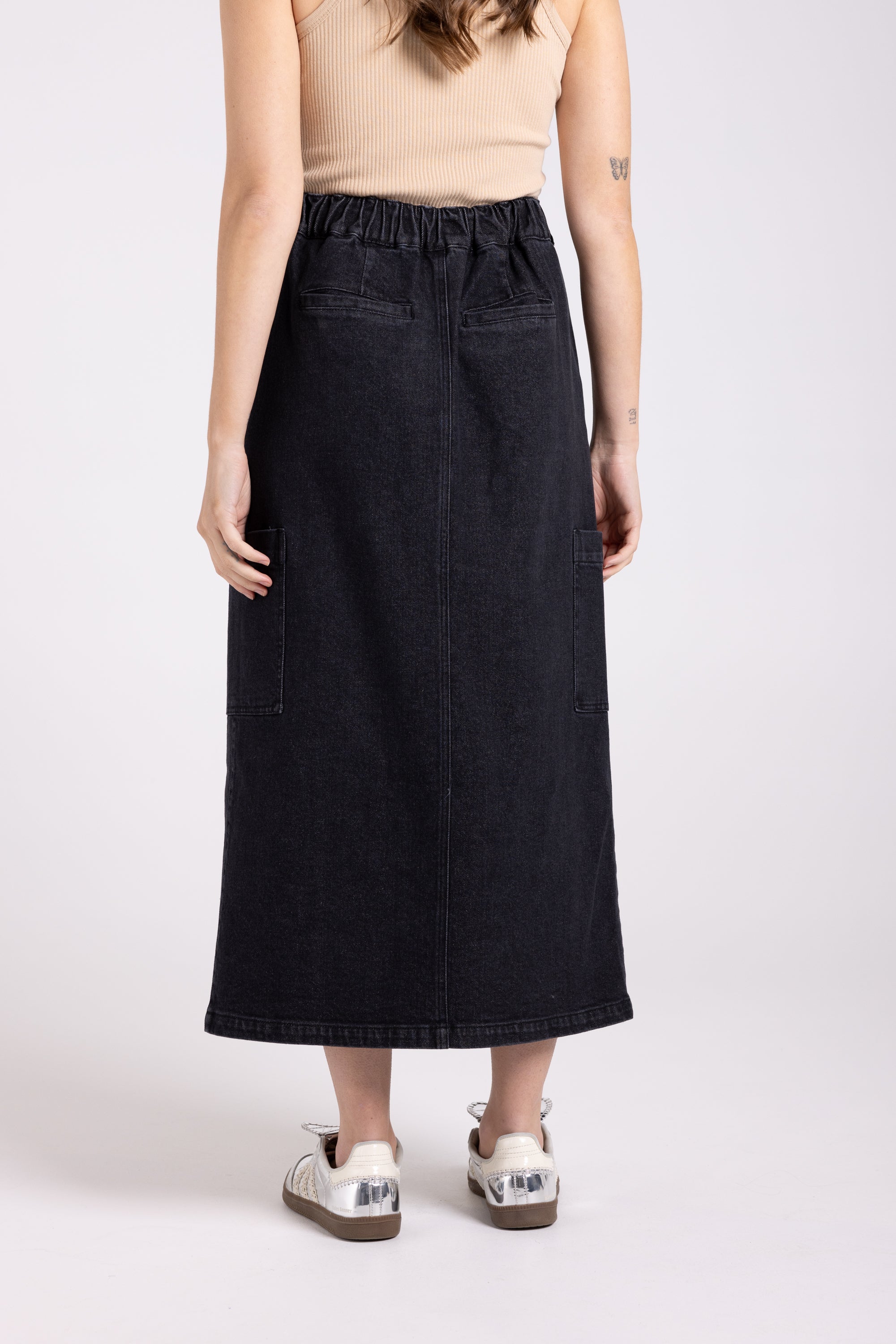 Two T's Denim Midi Cargo Skirt - Black