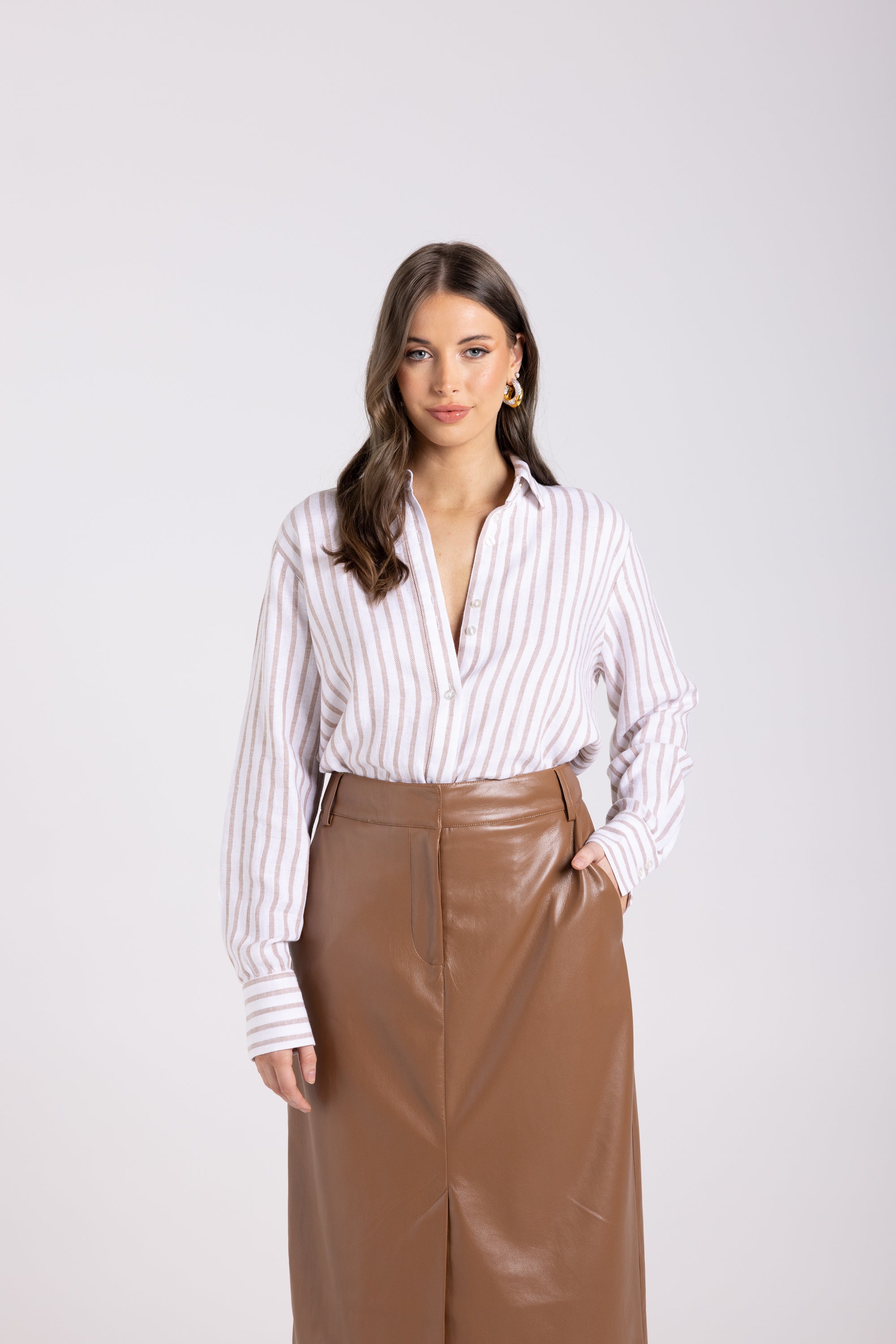 Two T's Stripe Shirt - Camel/White