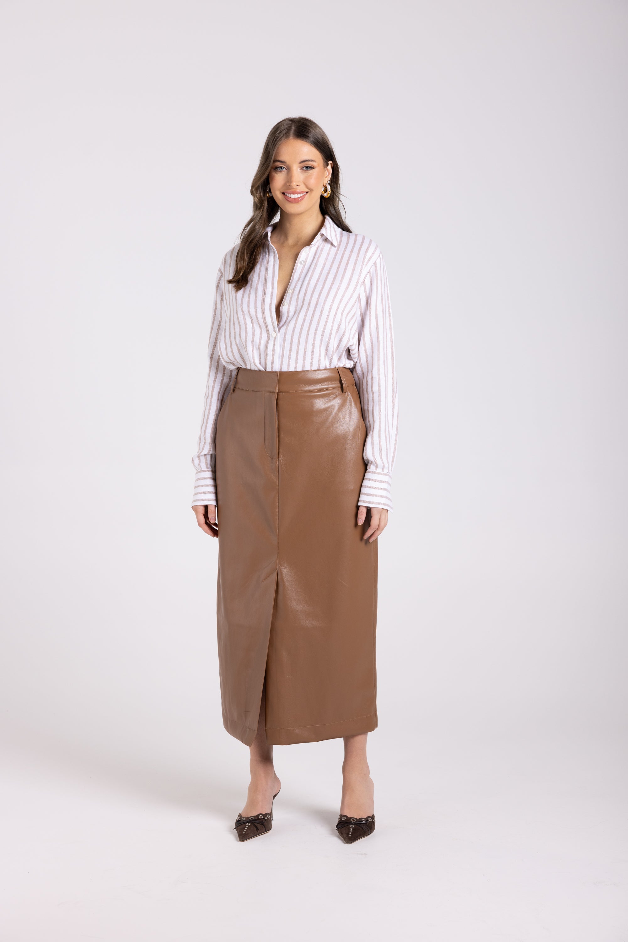 Two T's Stripe Shirt - Camel/White