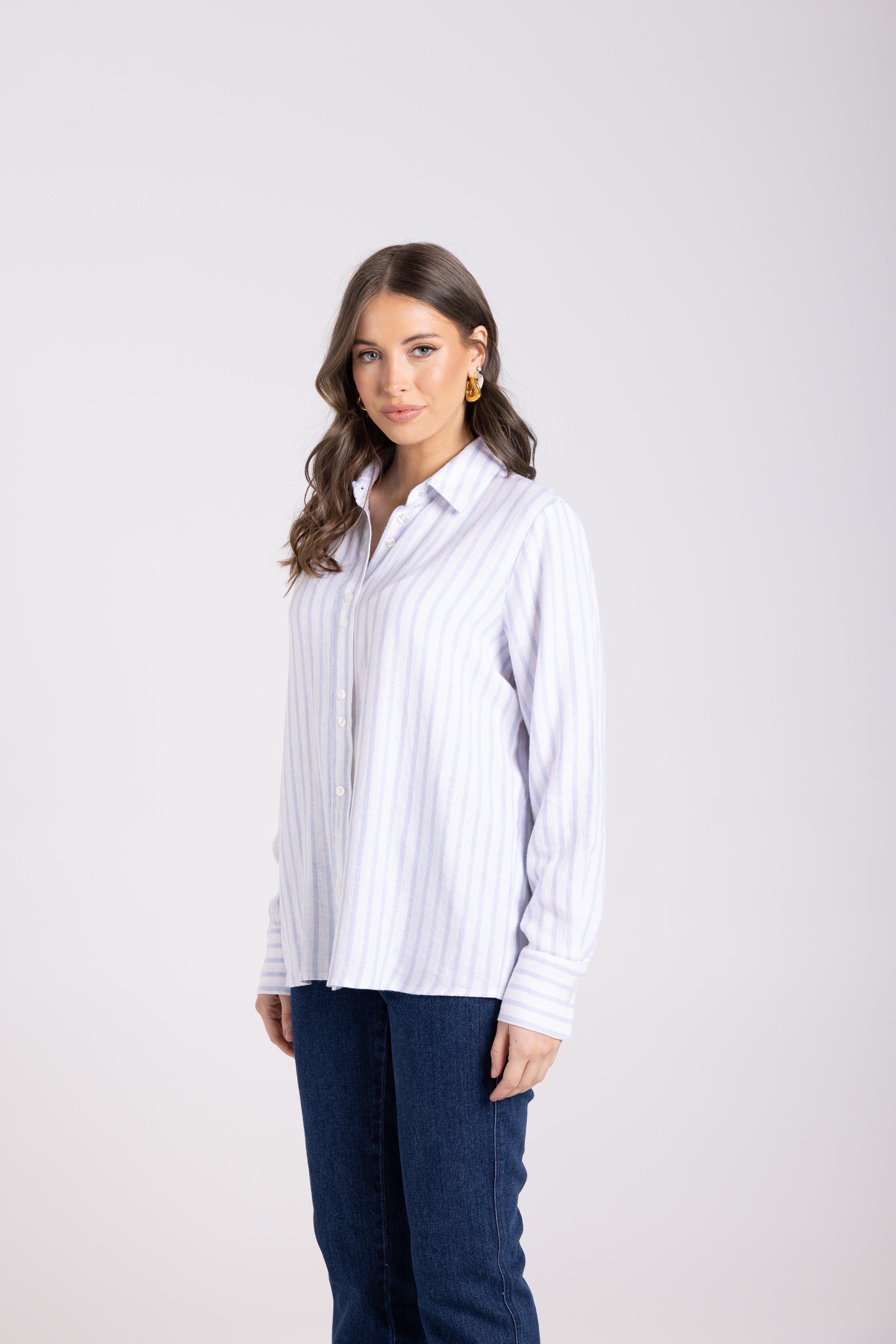 Two T's Stripe Shirt - Powder Blue/White