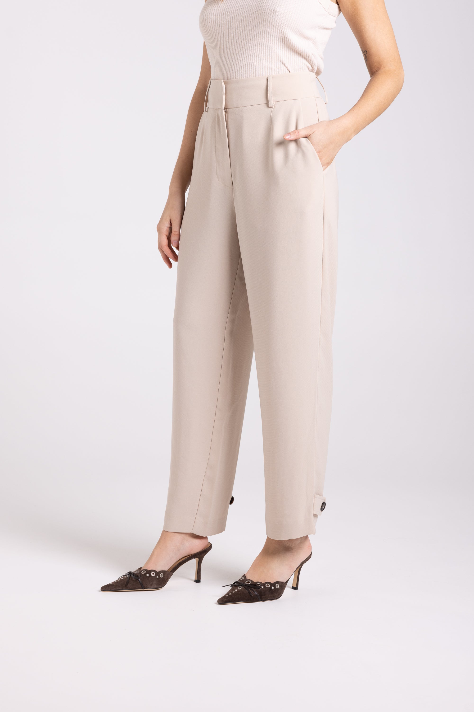Two T's 7/8 Pant with Leg Tab - Almond