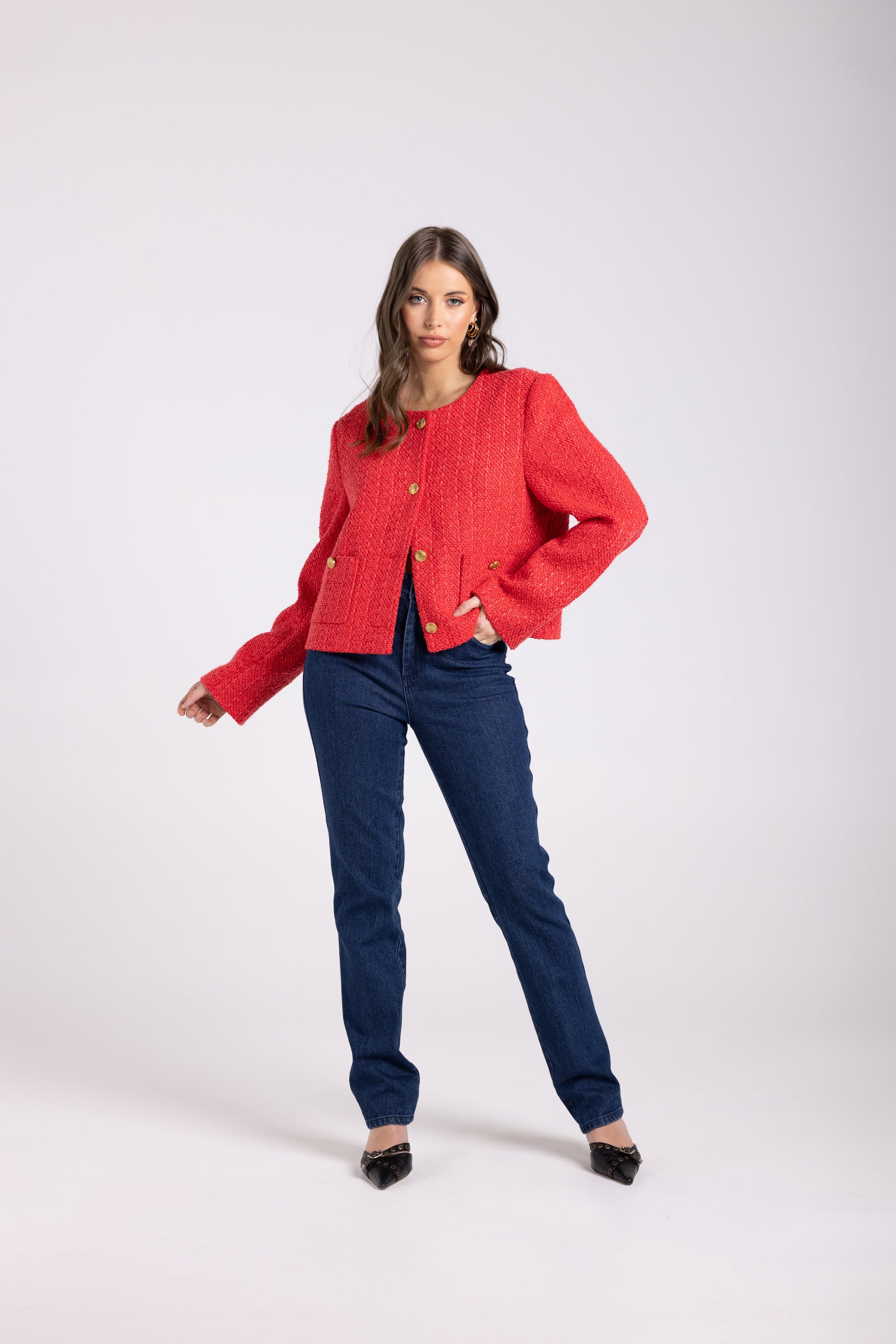 Two-T's Crop Boucle Jacket - Scarlett