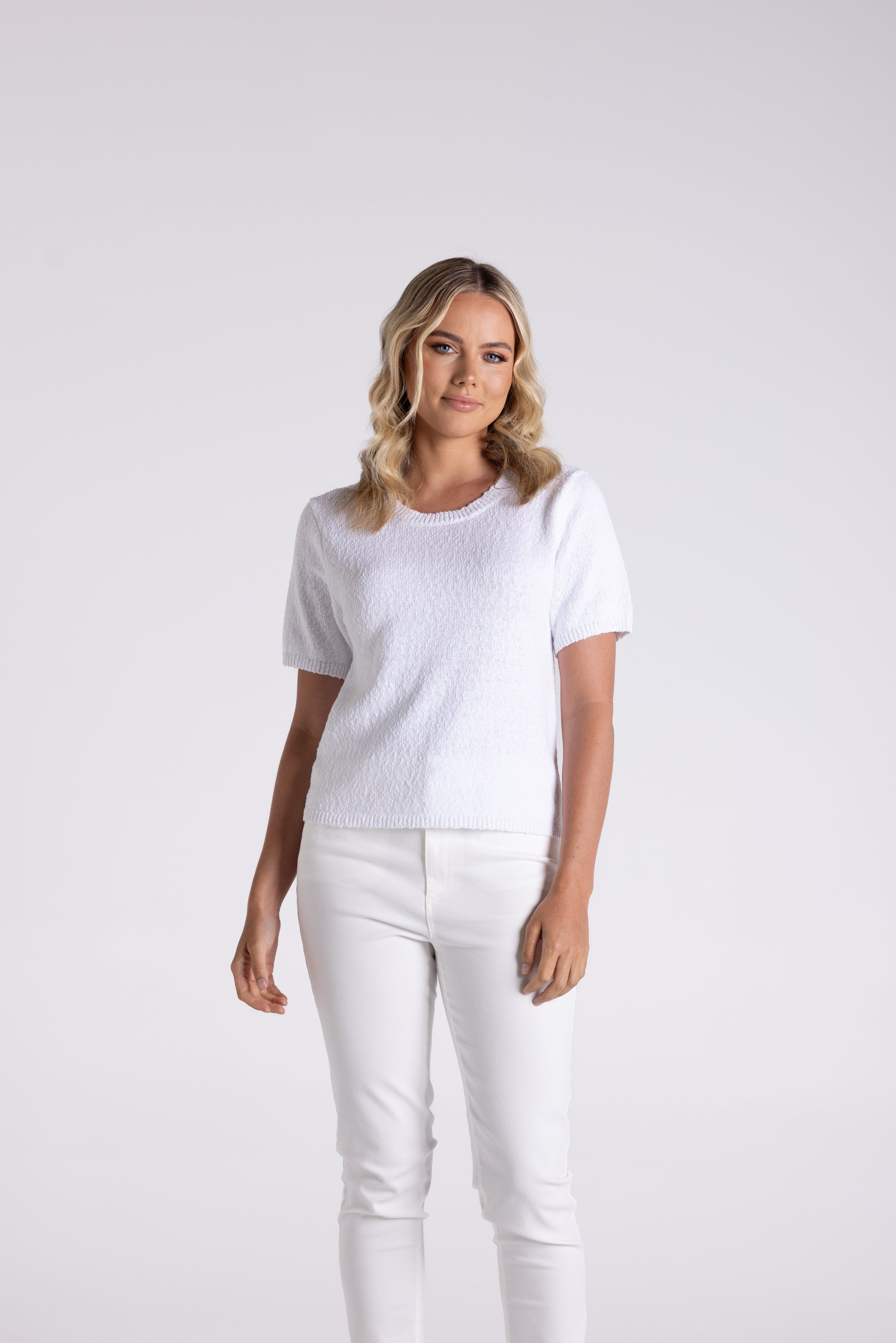 Two T's Boucle Knitted Top - White