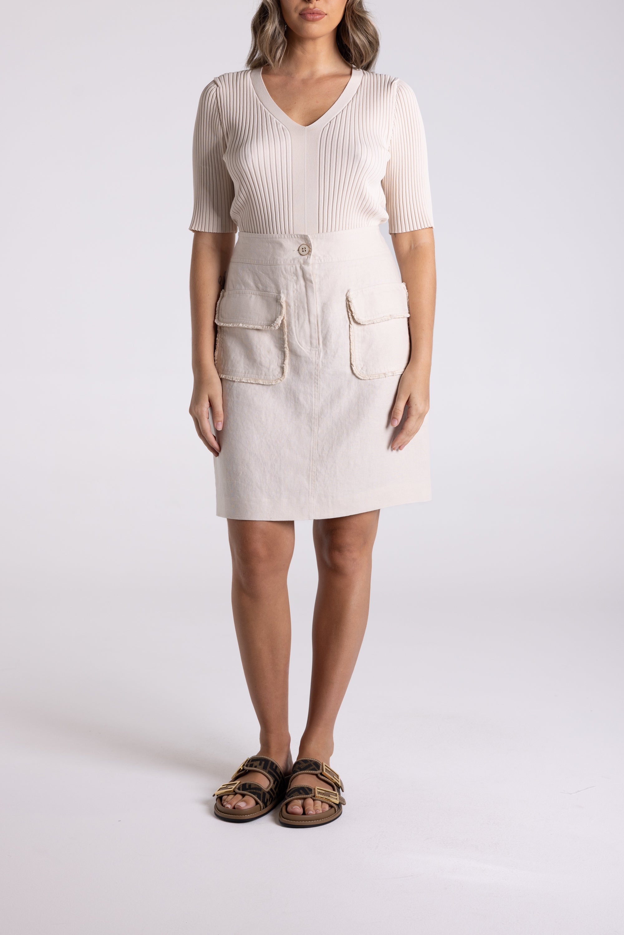 Two T's Linen Tweed Short Skirt - Natural