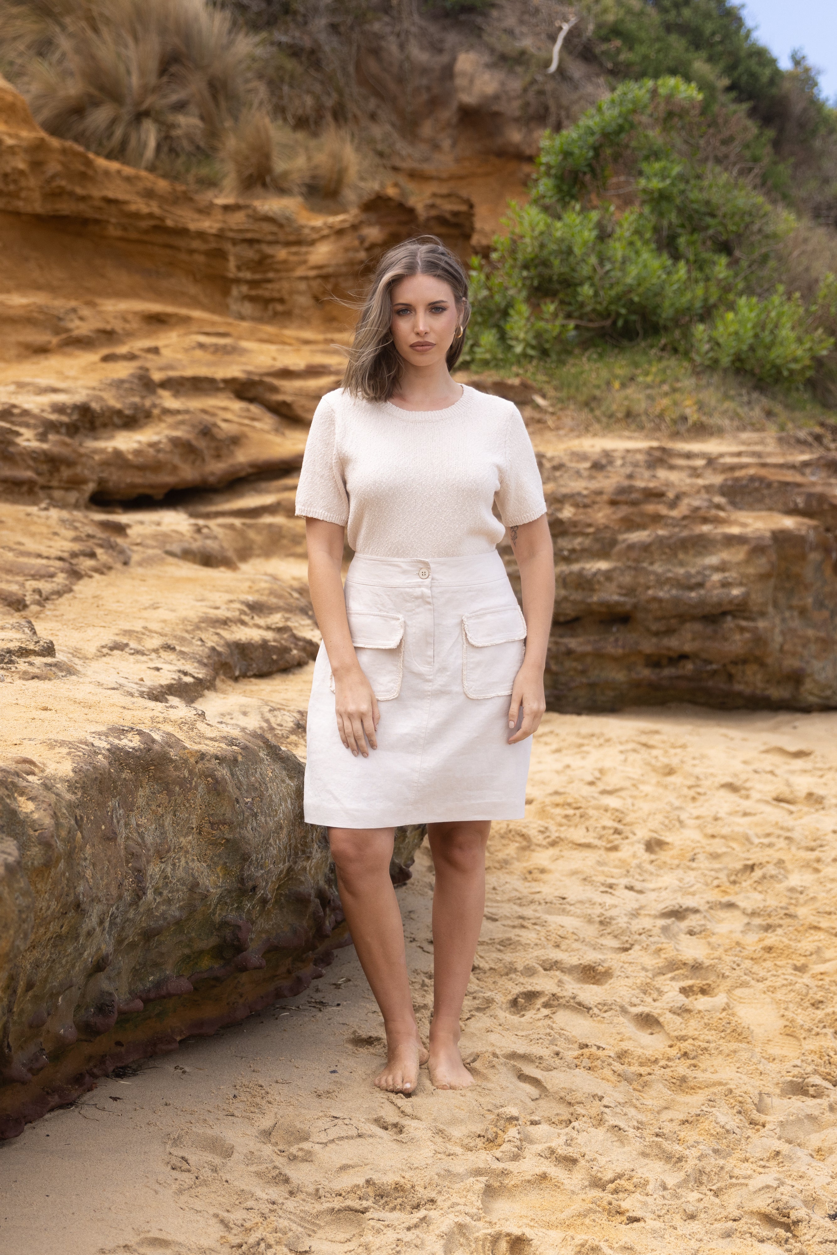Two T's Linen Tweed Short Skirt - Natural