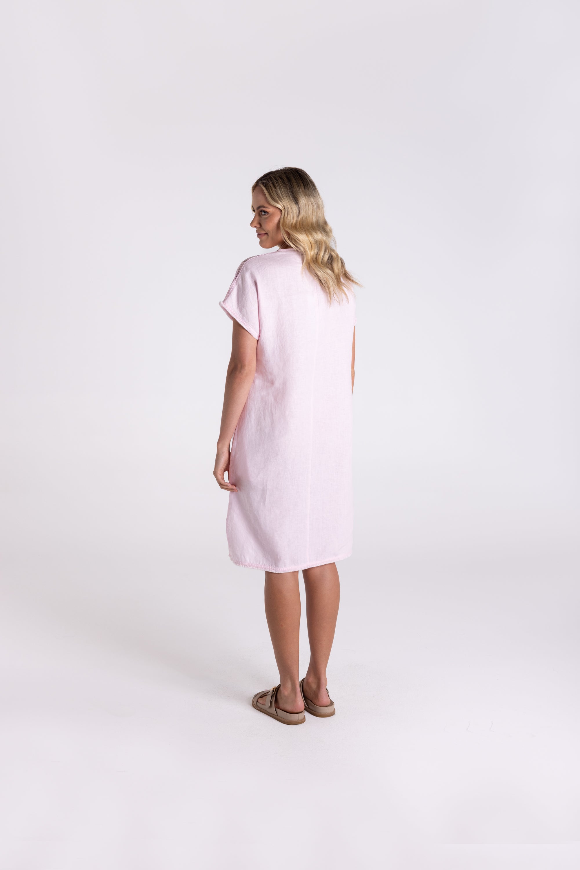 Two T's Linen Dress with Fringe Detail - Pink