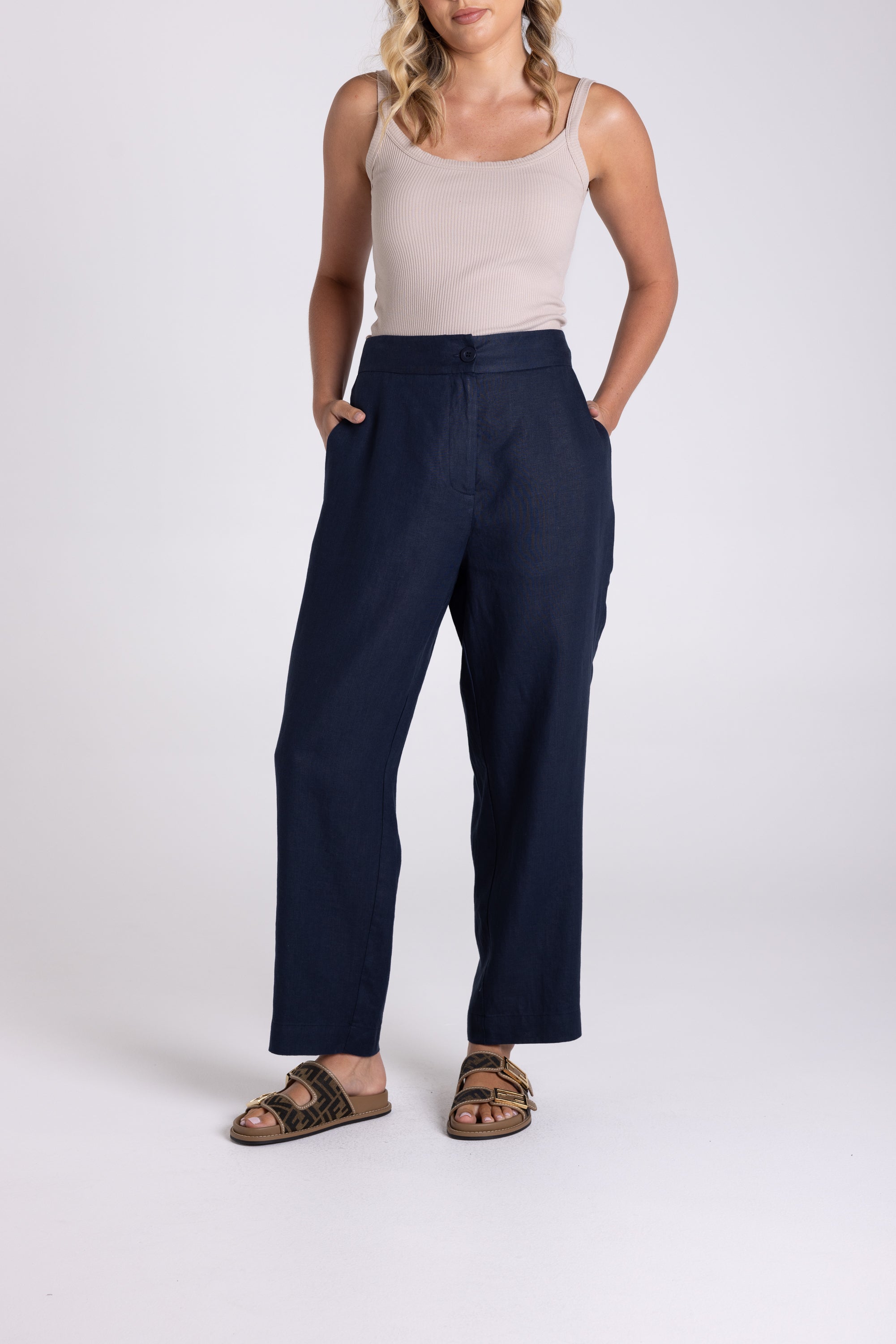 Two T's 7/8 Linen Pants - French Navy