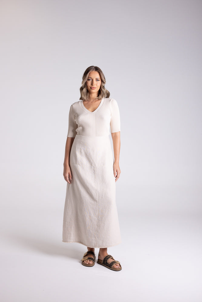 Two T's Linen Tweed Midi Skirt - Natural